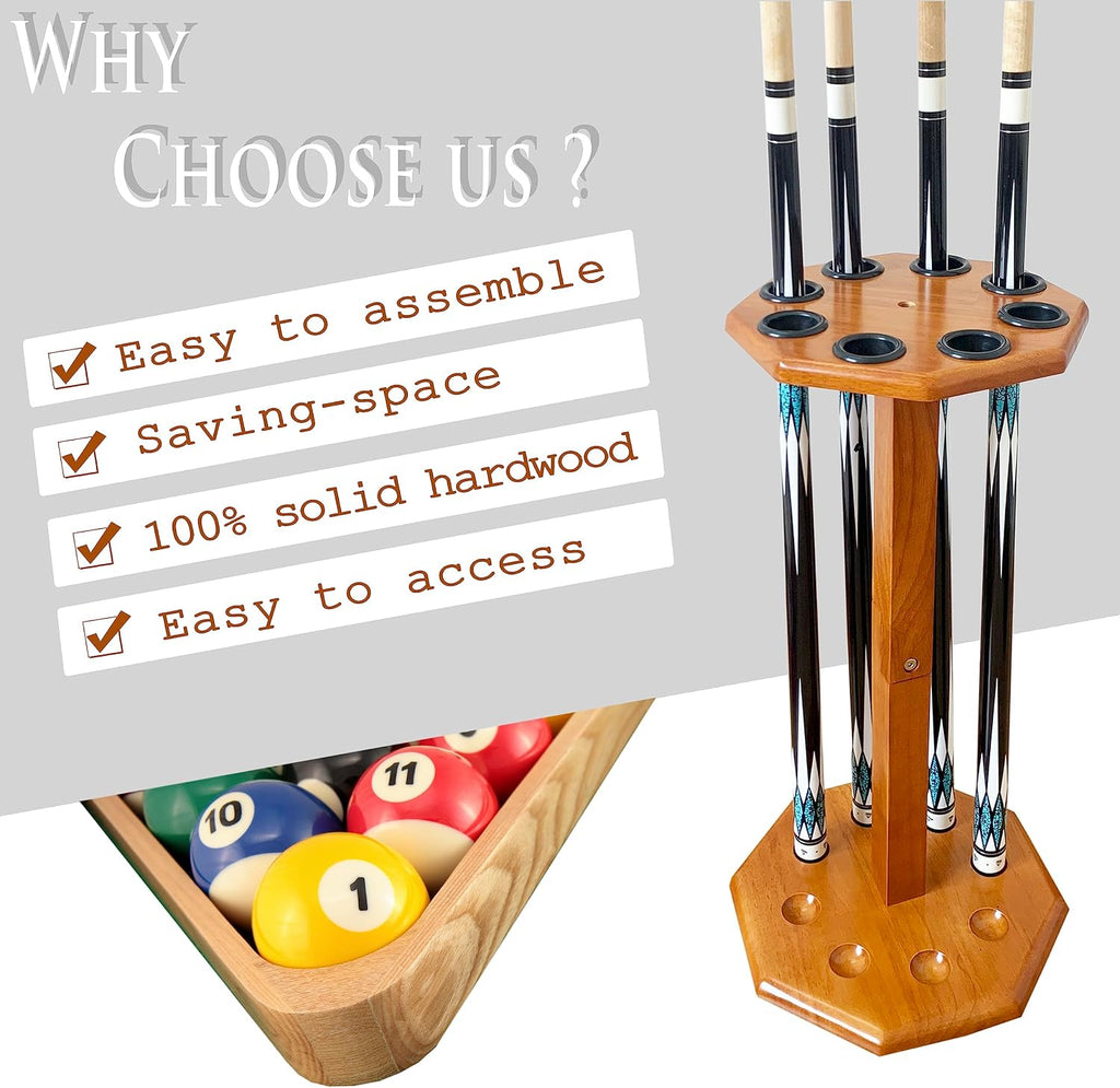 Freestanding Billiard Cue Rack, Pool Table Accessories Hold 8 Cues, Pool Cue Stick Holder, Wooden Floor Stand Pool