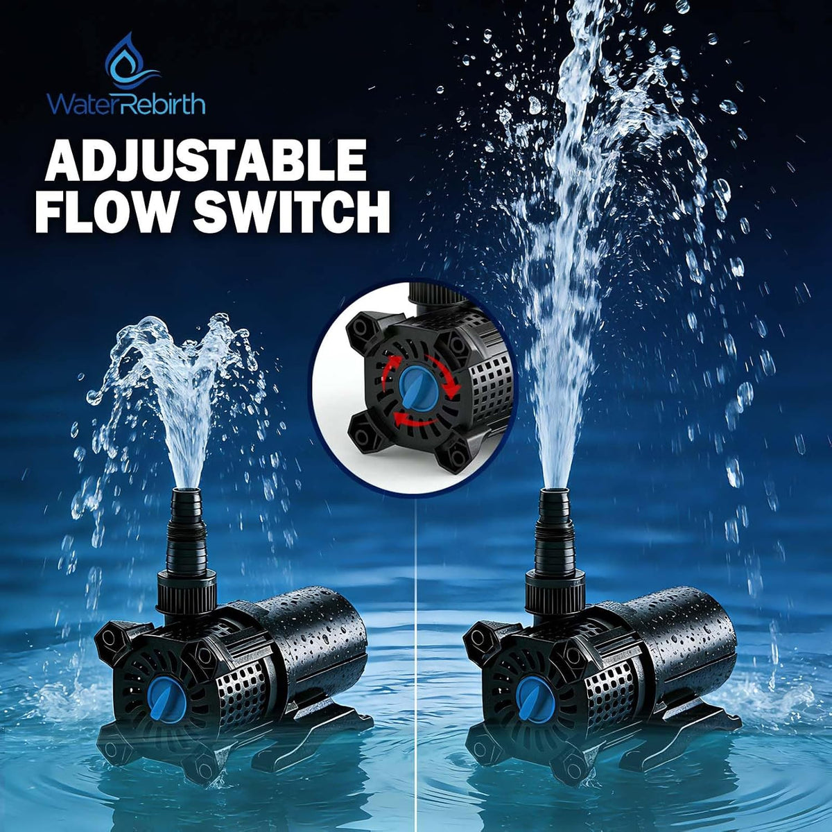 Pond Pump Set, 850GPH Adjustable Submersible Pump for Fountains & Waterfalls, 46W Motor, 2 Install Options, 20.3ft