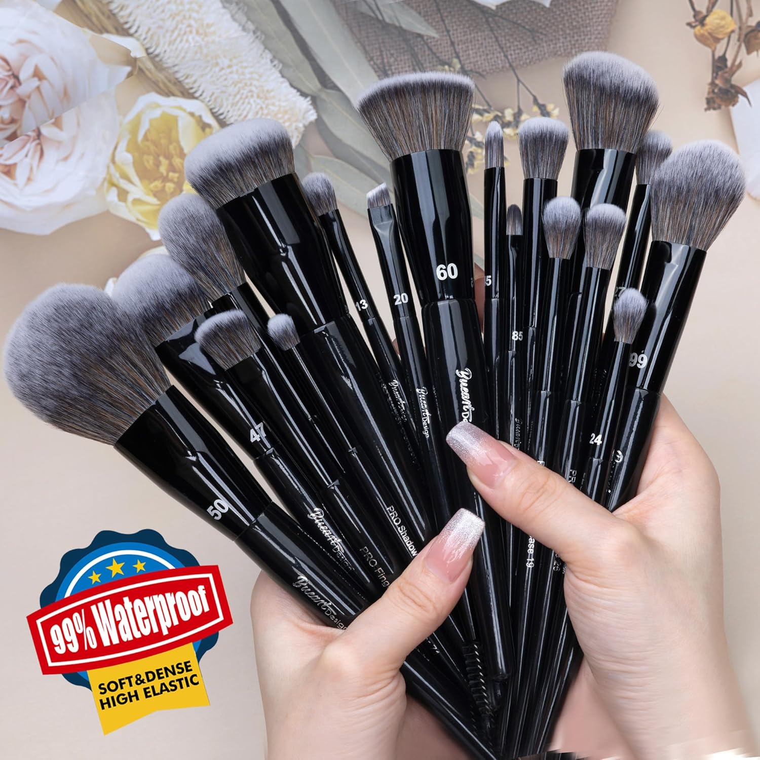 19Pcs Professional Grade Labeled Makeup Brushes Set, Large Foundation Powder Contour Concealer eyeshadow Blush