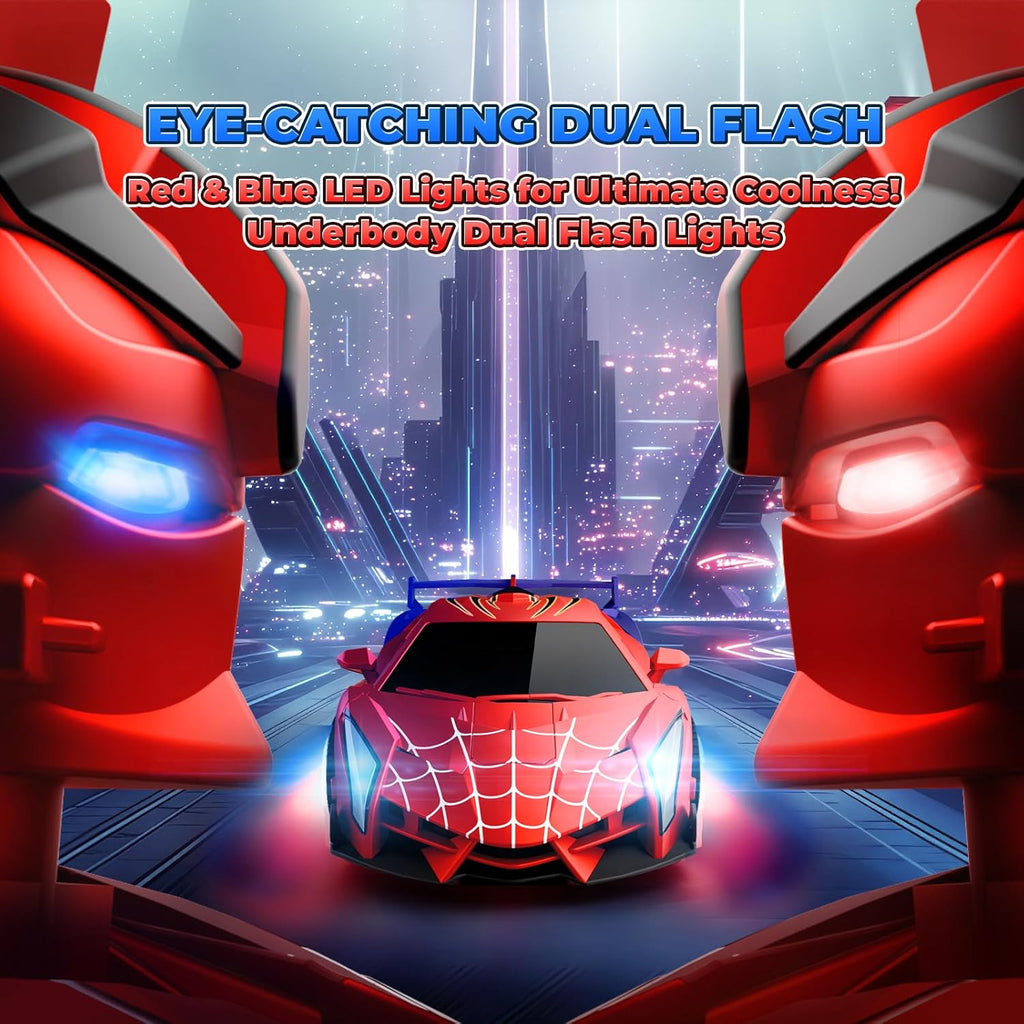 Spider Transform RC Cars Toys with Eye & Underbody Lights, 2.4GHz Remote Control Car One-Button Deformation, Fast