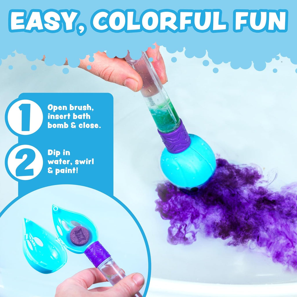 Bath Color Brush Kids Bath Bomb Set | Nontoxic & Fragrance-Free | Use Brush to Paint Water with Vibrant, Fizzing
