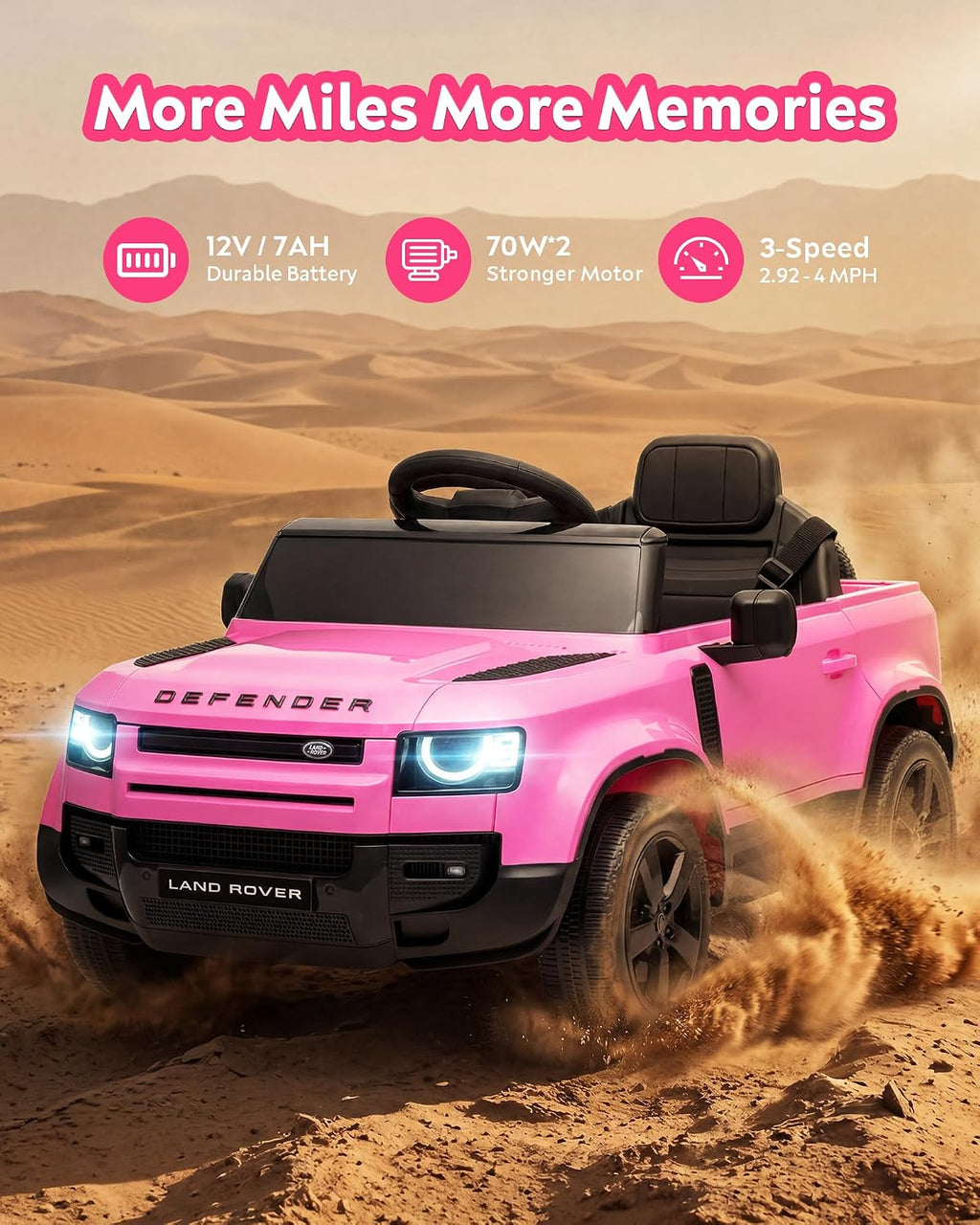 12V Licensed Land Rover Electric Ride On Car for Kids, Pink | Soft Start, Parent Remote, Seat Harness, 3 Speeds