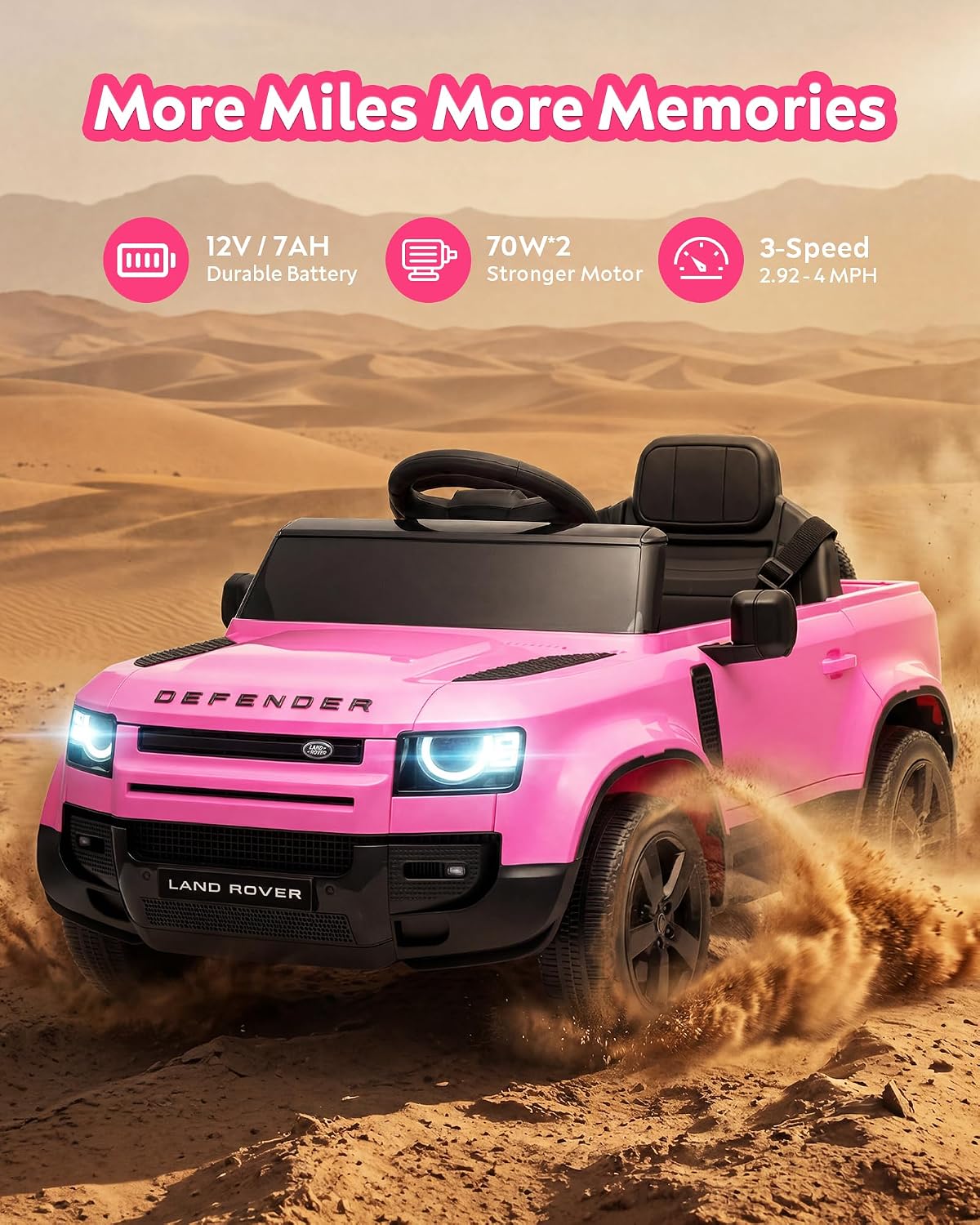12V Licensed Land Rover Electric Ride On Car for Kids, Pink | Soft Start, Parent Remote, Seat Harness, 3 Speeds