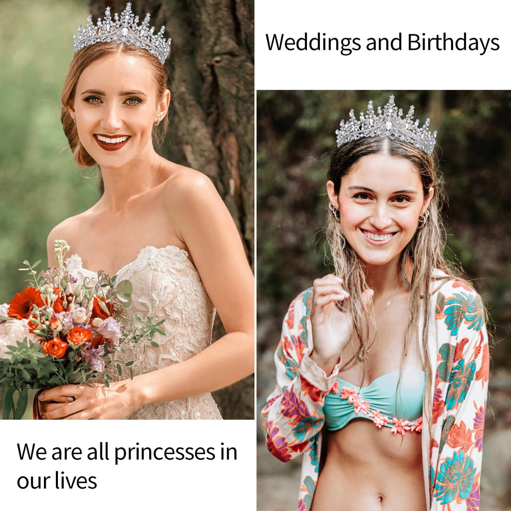 Silver Crystal Birthday Queen Tiara Crowns for Women Girls Birthday Queen Headband Sash Elegant Princess Crown with