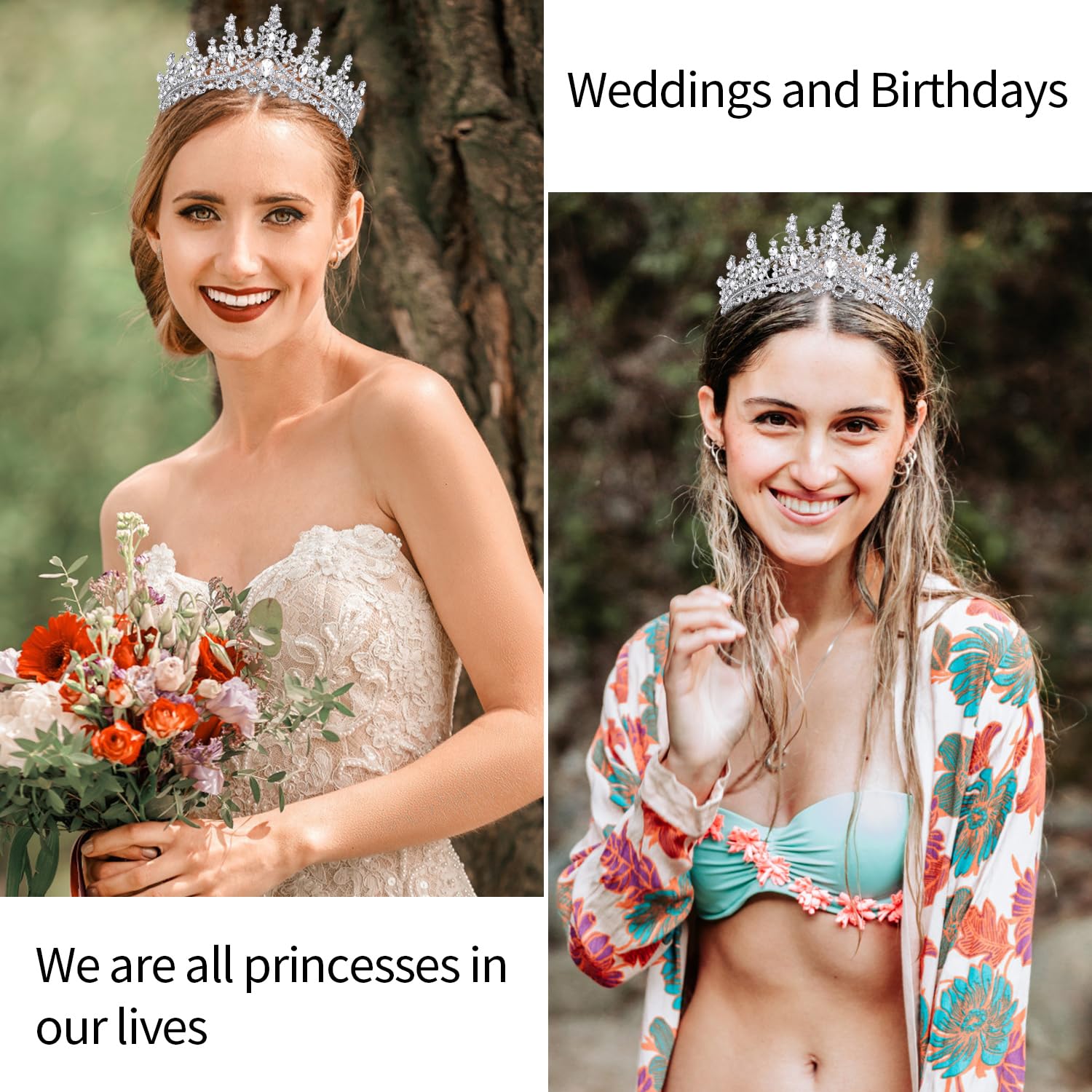 Silver Crystal Birthday Queen Tiara Crowns for Women Girls Birthday Queen Headband Sash Elegant Princess Crown with