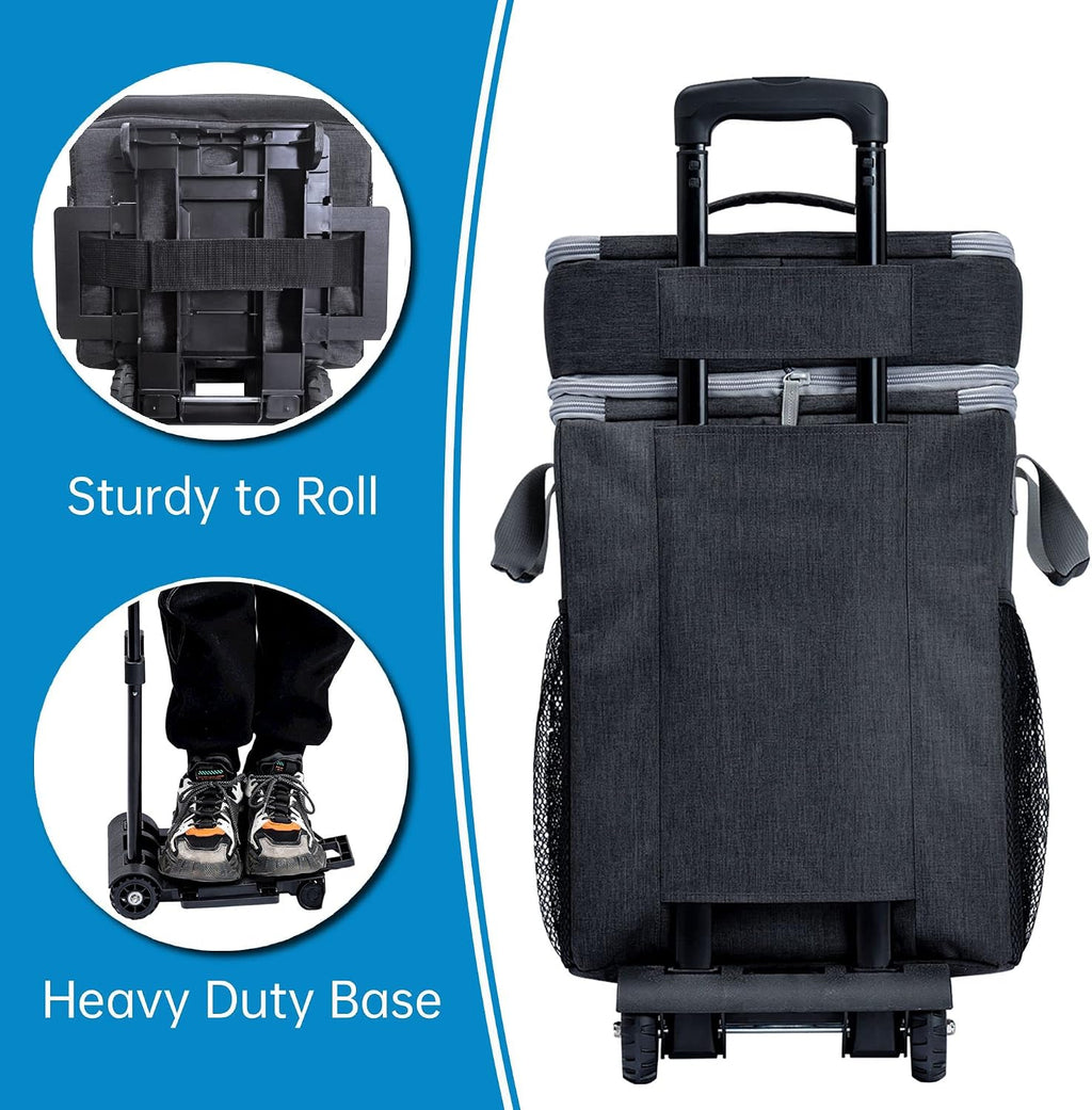 Collapsible Cooler with Wheels, Rolling Cooler Bag for Beach Travel | Two-layer Large Capacity, Leakproof Food-grade