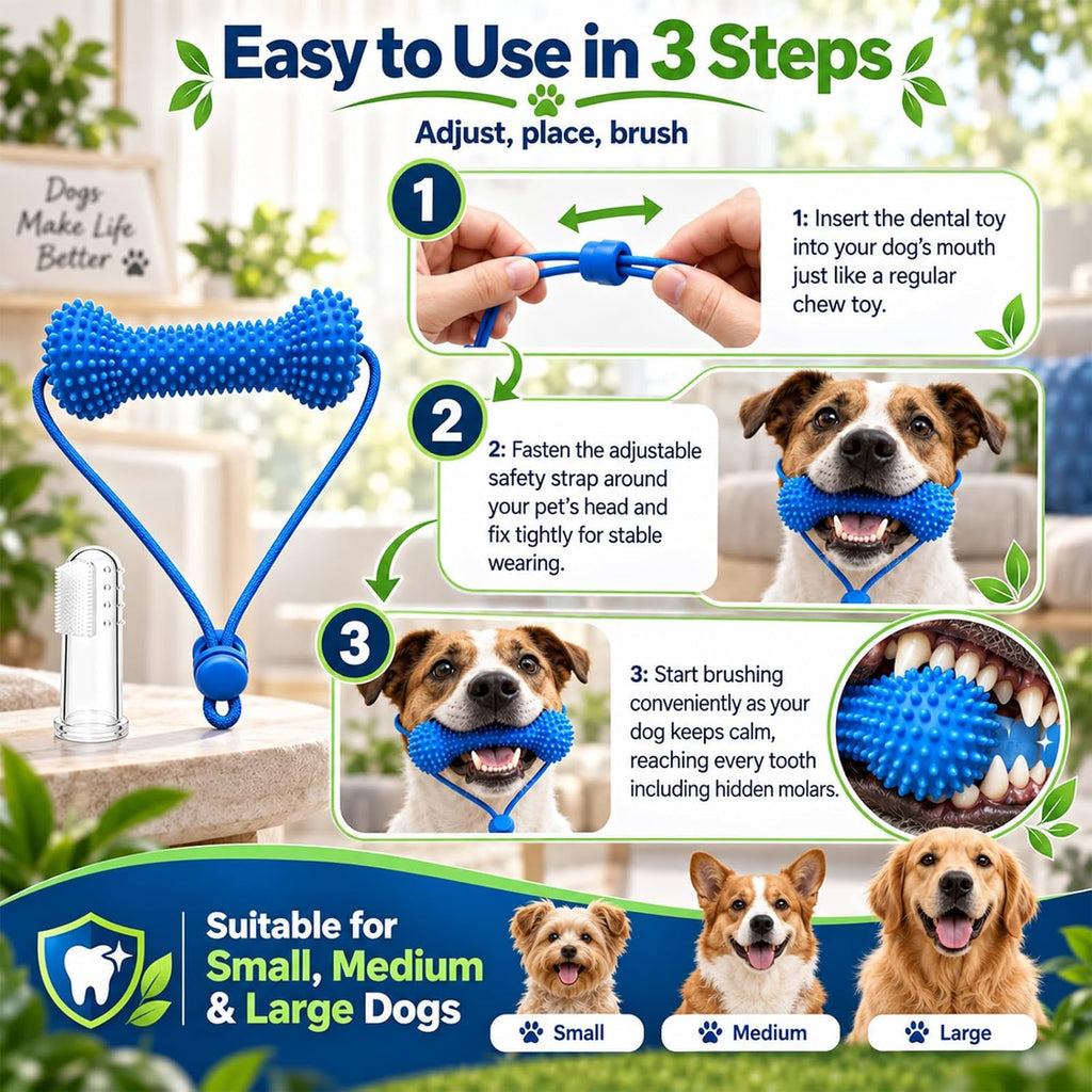 Dual-Action Canine Dental Prop,Dog Teeth Cleaning Chew Toys,Equipped with Mini Finger Toothbrush(2Pcs),Small Dog Oral