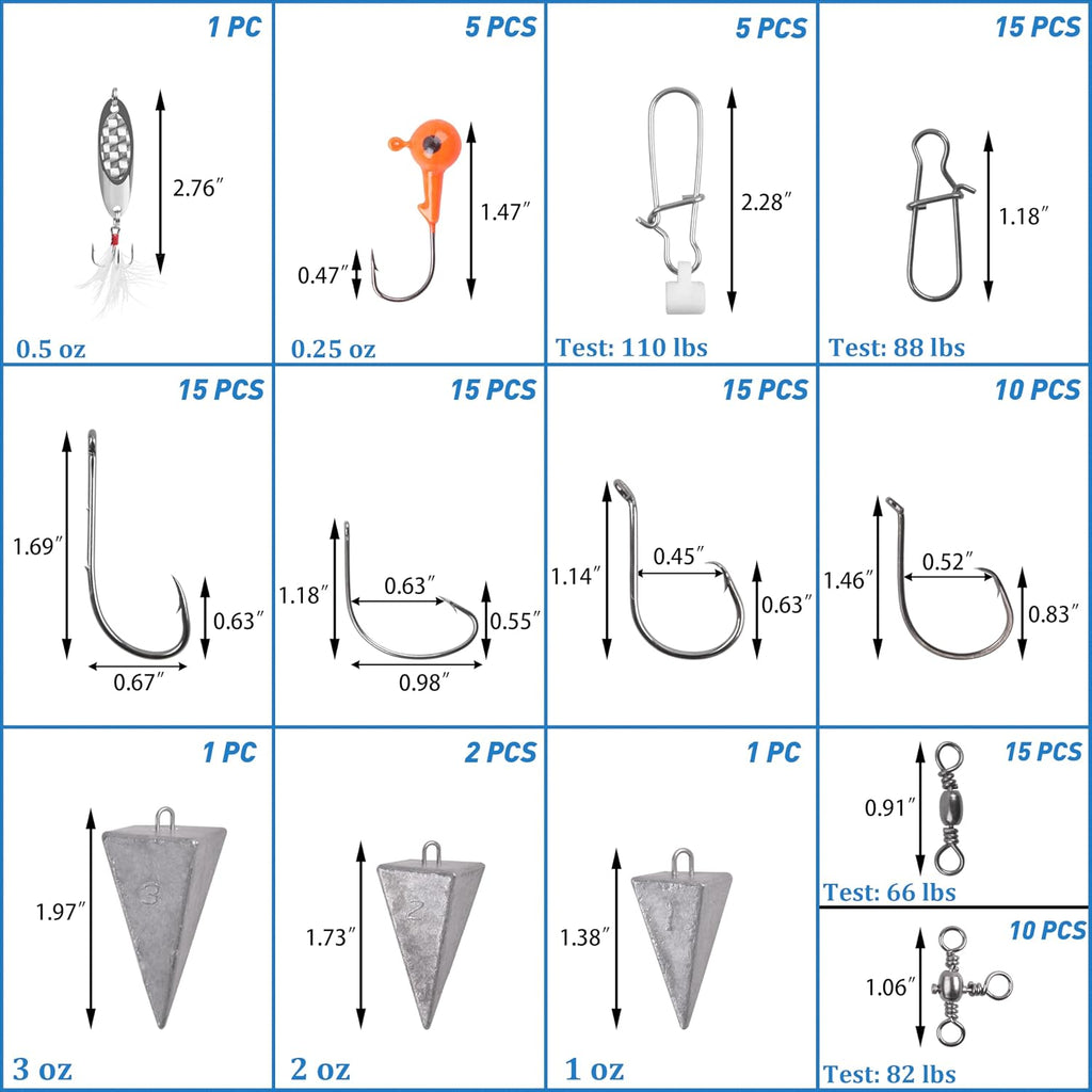 Saltwater Fishing Gear, 180pcs Saltwater Surf Fishing Tackle Kit Saltwater Fishing Lures Fish Finder Rigs Pompano Rig