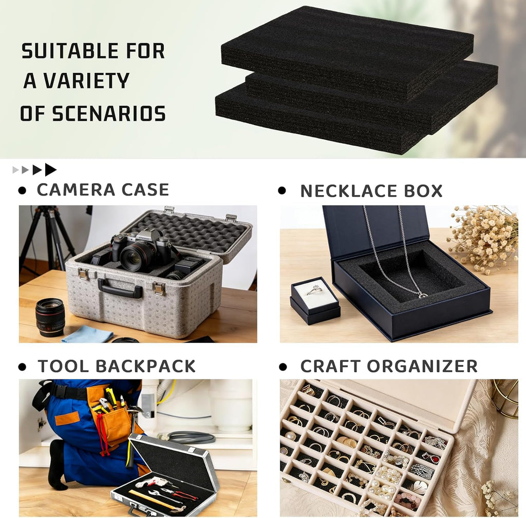 Black High Density Foam Insert Board 16'' x 12'' x 1.5'' for Case, 6pcs