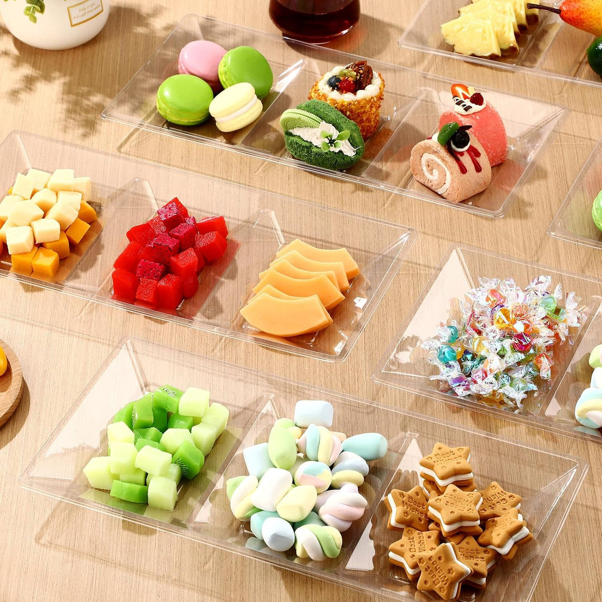 20pcs Clear 3 Section Serving Tray 15 x 7 in Plastic