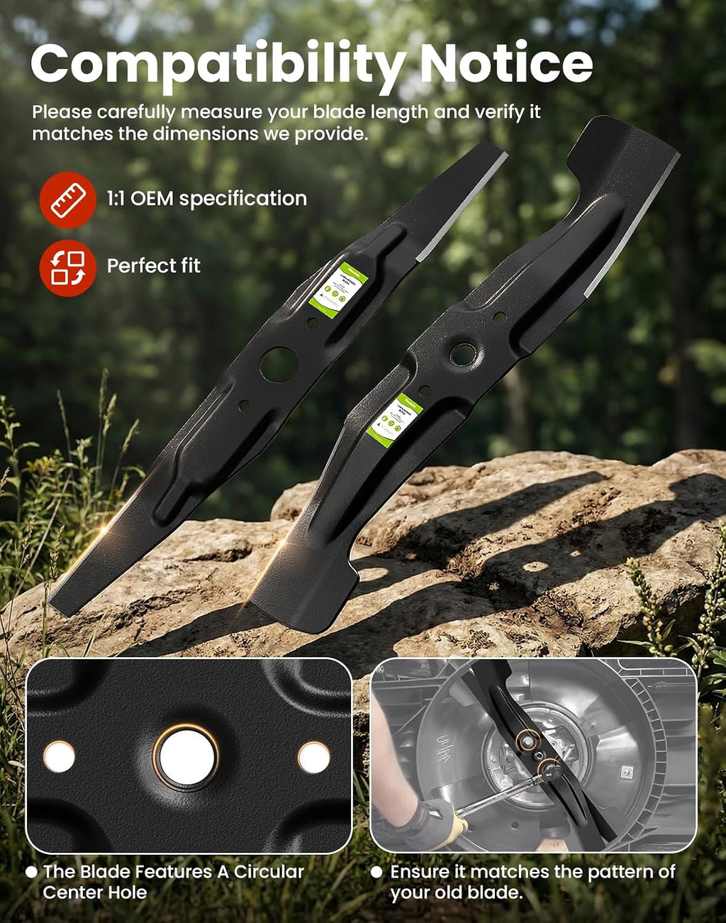 Lawn Mower Blades for Honda HRR216 HRR216K9 VKA VYA, HRX217, High Lift Mulching Blades for Walk Behind Mowers, 21" Twin Blade Set Replaces OEM no. 72531-VH7-000 & 72511-VH7-000 (Set of 2)