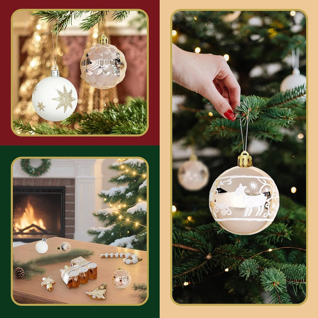 Ornaments for Christmas Trees,74 Count Gold Christmas Tree Decorations, Shatterproof Plastic Hanging Bulbs