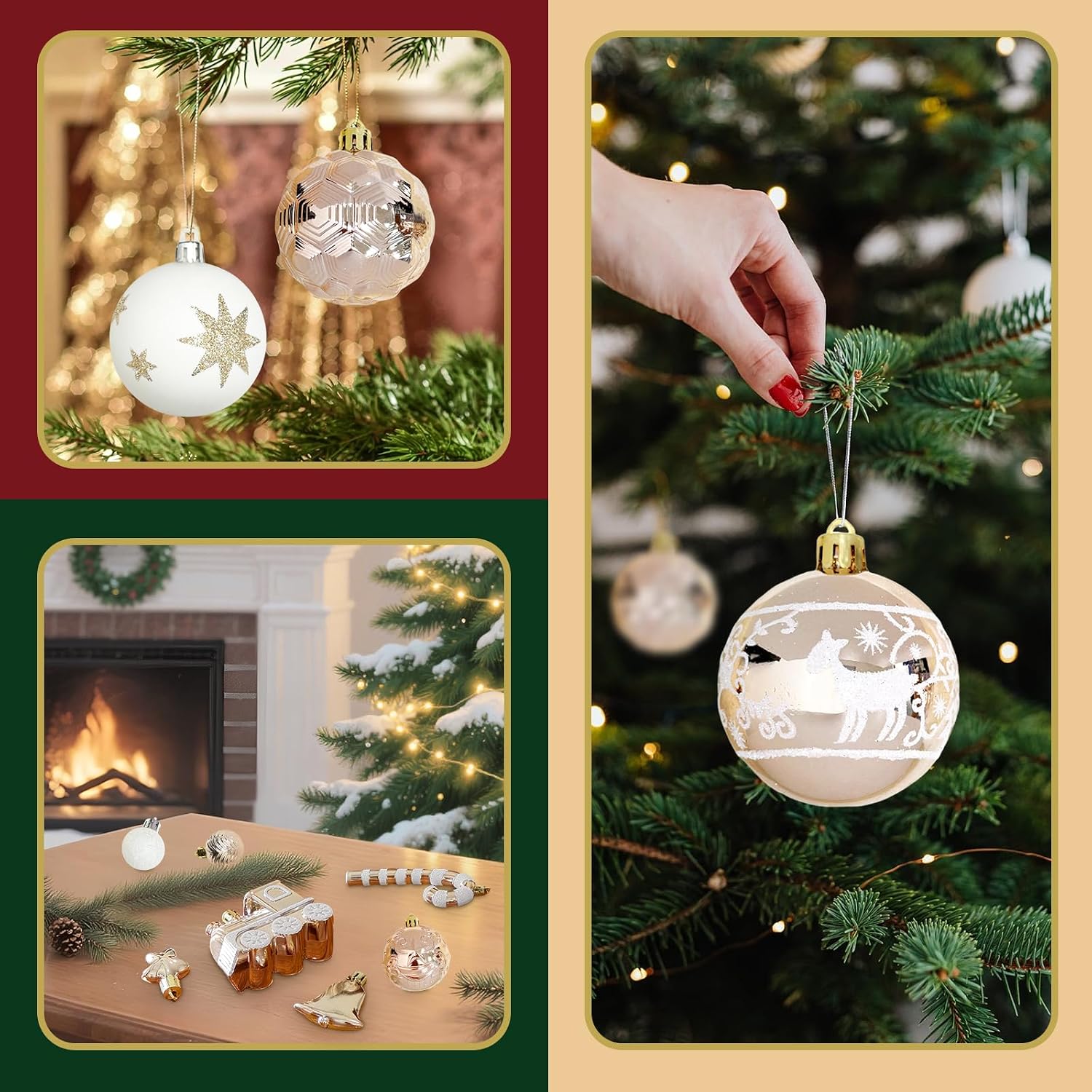 Ornaments for Christmas Trees,74 Count Gold Christmas Tree Decorations, Shatterproof Plastic Hanging Bulbs