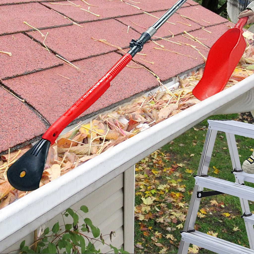 Gutter Cleaning Tools Gutter Scoop with Adjustable Extension Pole Attachment and 6 Pcs Aluminum Extension Poles for