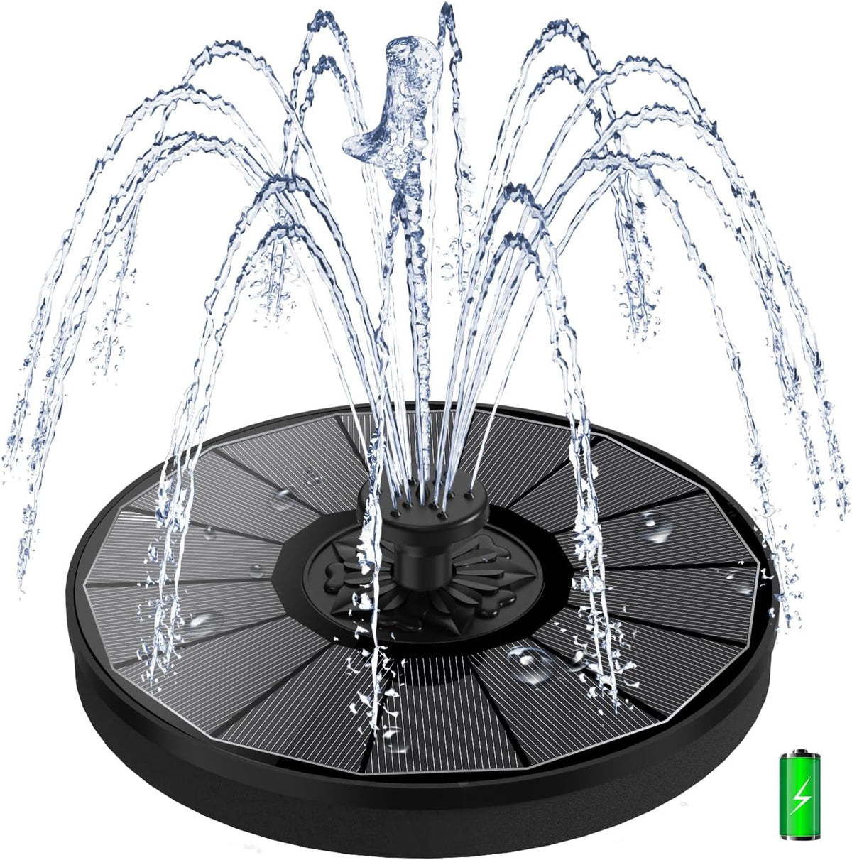 Solar Fountain with 2000 mAh Battery Backup Works in Cloudy, Glass Solar Powered Bird Bath Fountains with 7 Nozzles