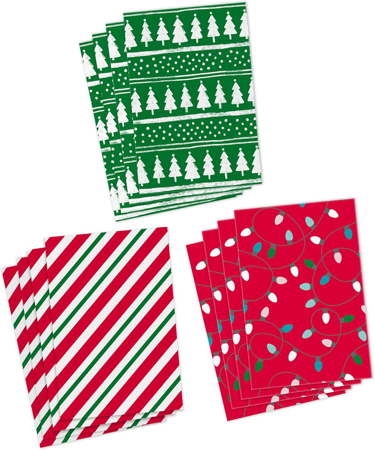 Medium Christmas Gift Boxes with Lids (12 Shirt Boxes, 3 Designs: Lights, Trees, Red and Green Stripes) for