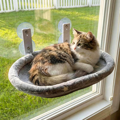 Cat Window Perch Hammock - Glow in the Dark Cordless Foldable Pet Bed with Sturdy Metal Frame & Strong Suction Cups