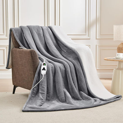 Heated Electric Blanket Throw–Faux Fur with Soft Thick Sherpa, with Fast Heating, Dark Gray