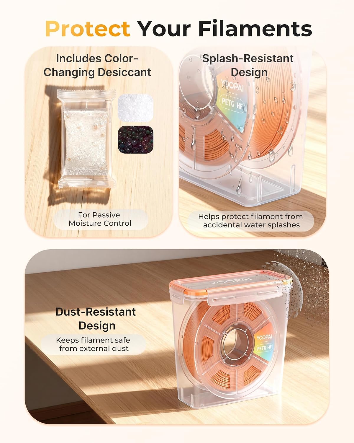 Pro Filament Storage Box – Precision-Fit Airtight Container for Single 1KG Spools, Flat-Lid Design for Stable