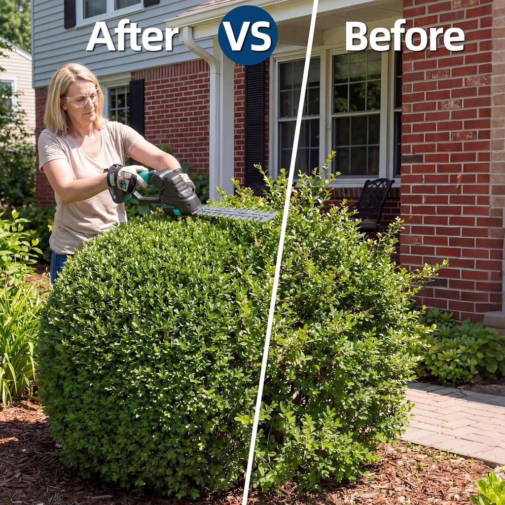 20V Cordless Hedge Trimmer, 2 in 1 Electric Bush Trimmer, Handheld Grass Shear with 2×2.0Ah Rechargeable Batteries &