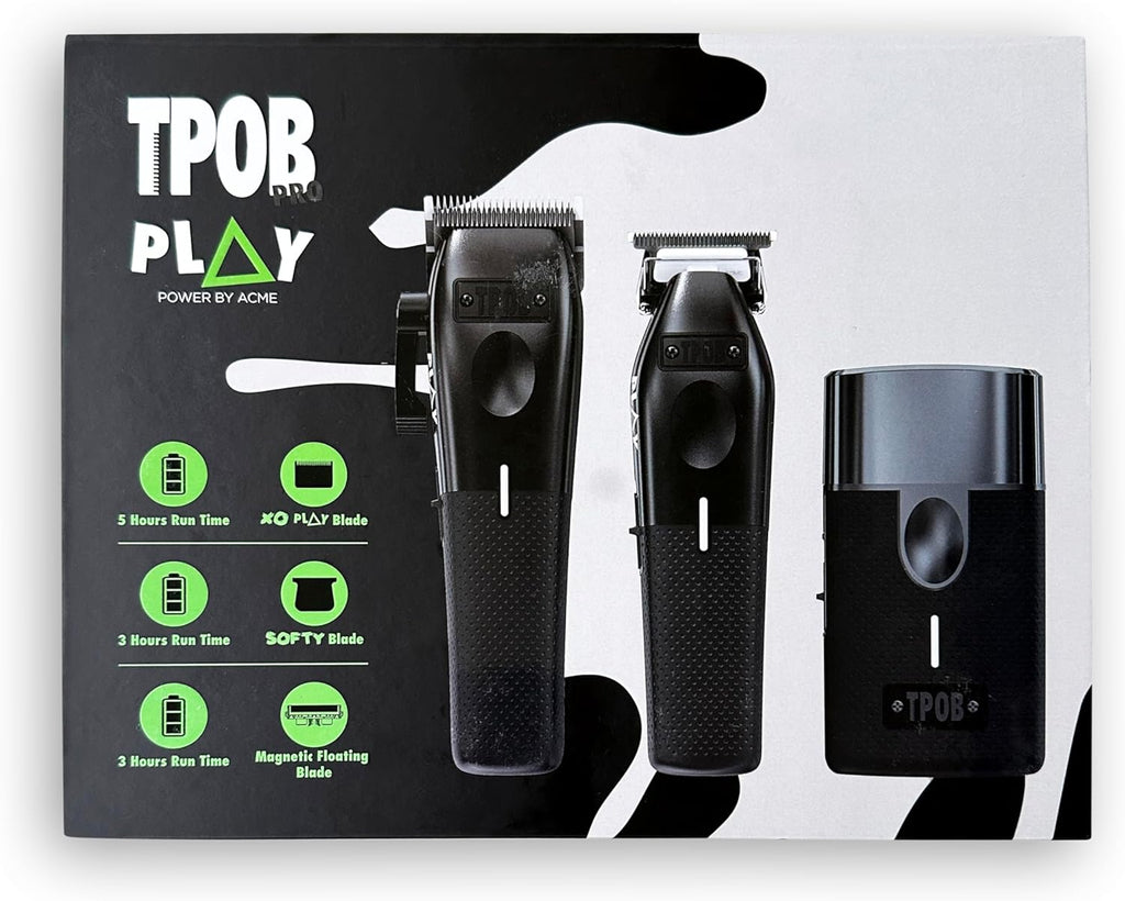 Play Barber Hair Clippers for Men 7500 RPM with Rubber Grips (Blackout 3 Set)