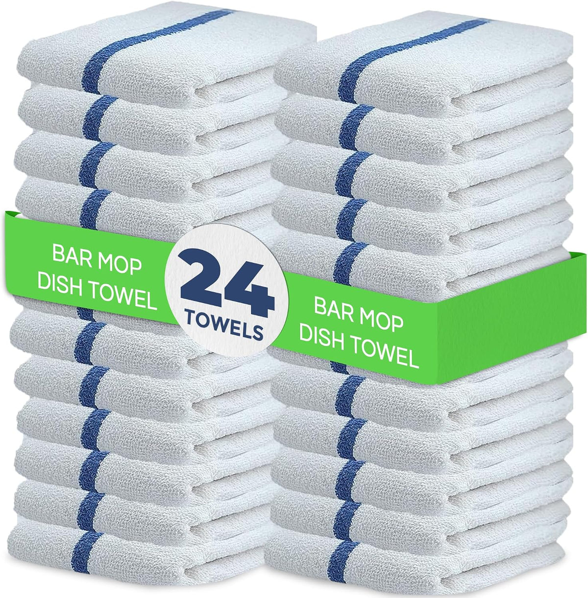 24 Pk 16x19 Cotton Kitchen Cleaning 30 Oz Bar Mop Towel Blue