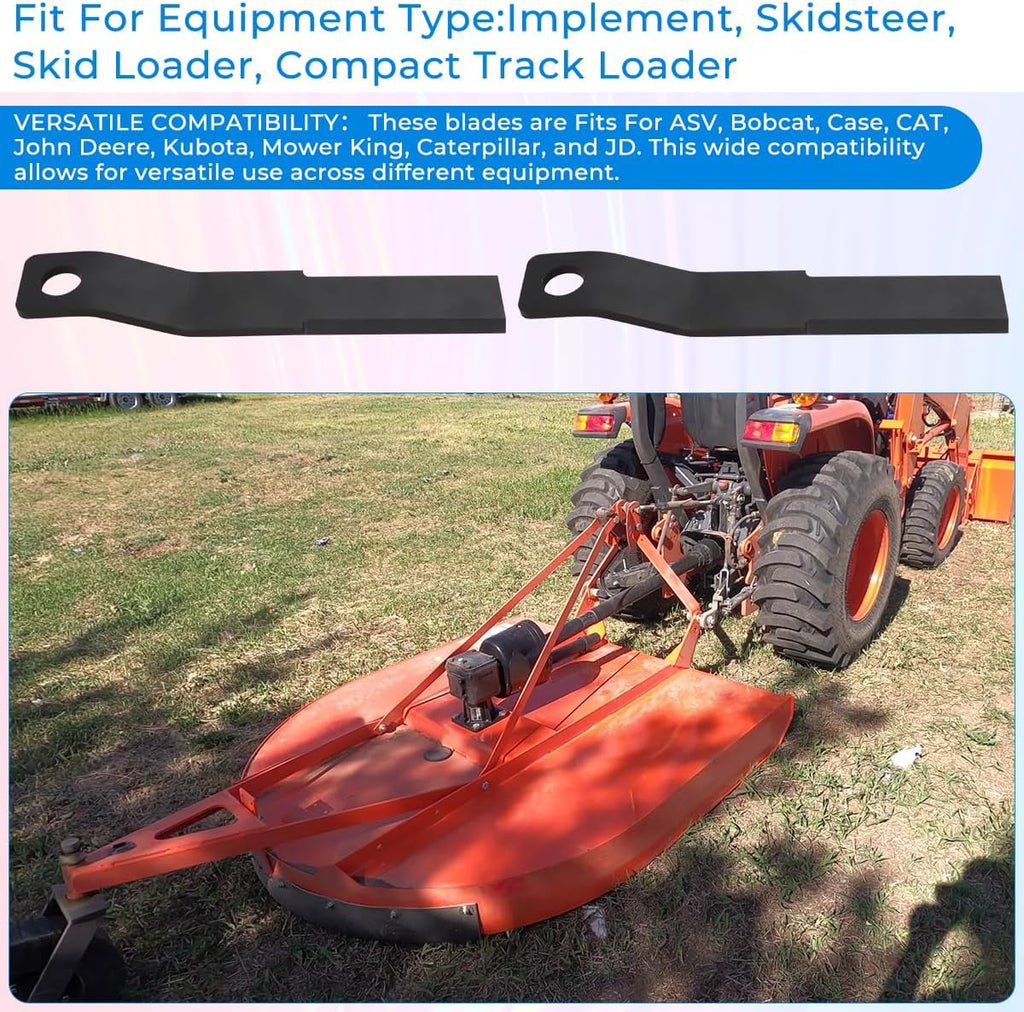 Skid Steer Brush Hog Cutter Blades 10mm Thick Spring Steel 2PCS | Fits For ASV Bobcat Case CAT John Deere Kubota &