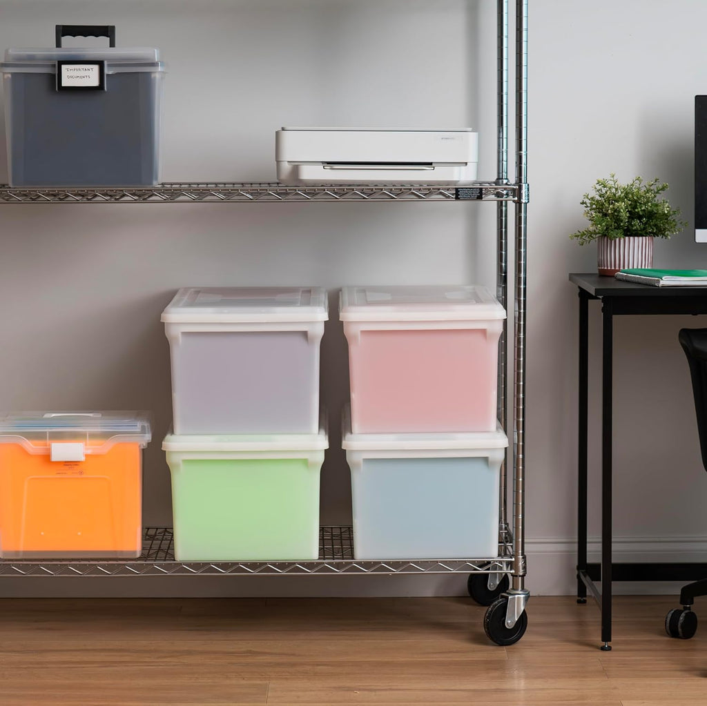 Snap Securing File Box, File Box with Locking Lid, Secure Document Storage Container for Letter/Legal Files, Portable