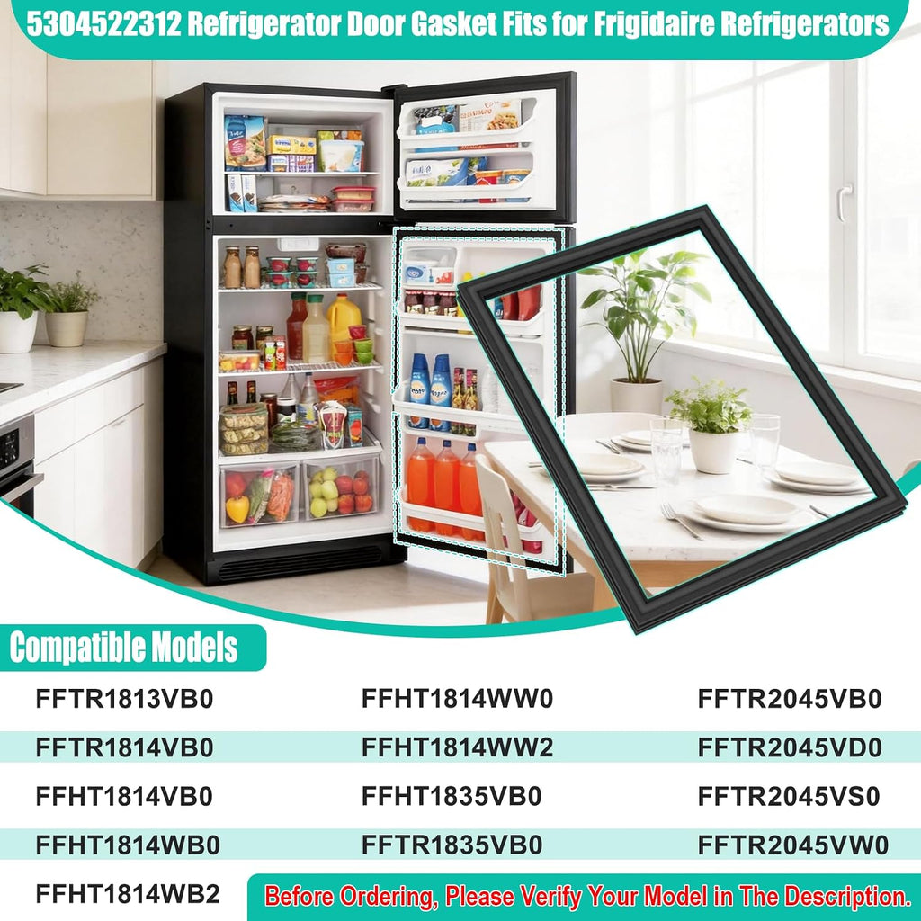 Upgraded 5304522312 Refrigerator Door Gasket Replacement Compatible with Frigidaire Fridge Door Gasket Seal FFHT1814WB2 FFTR1814VB0 Refrigerator Door Seal Magnetic Rubber Gasket 4961185 AP6976282