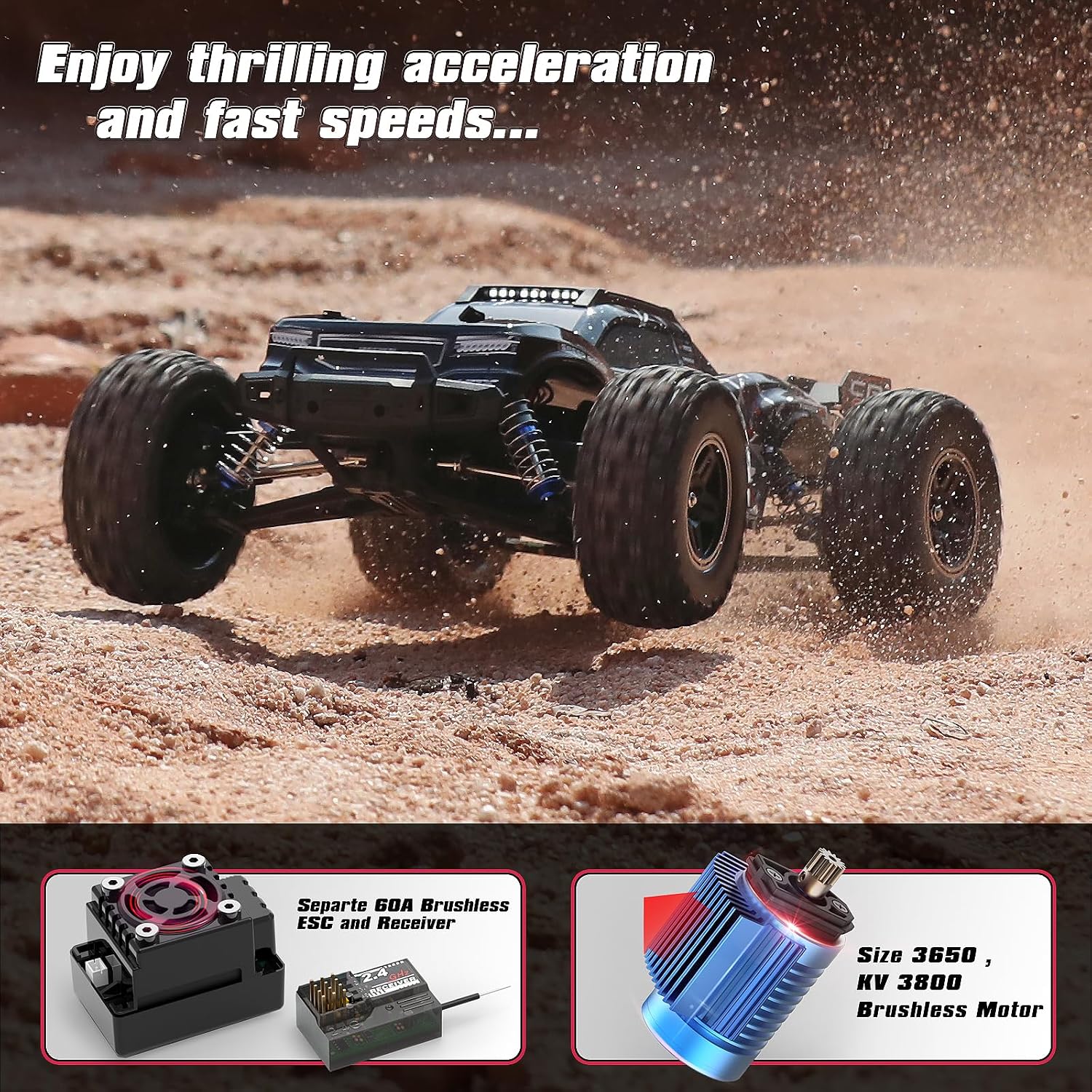 2997A 1/12 Brushless RC Cars, Fast RC Enthusiast Grade Max 45 Mph | 60A Waterproof ESC, Oil-Filled Shock, Center