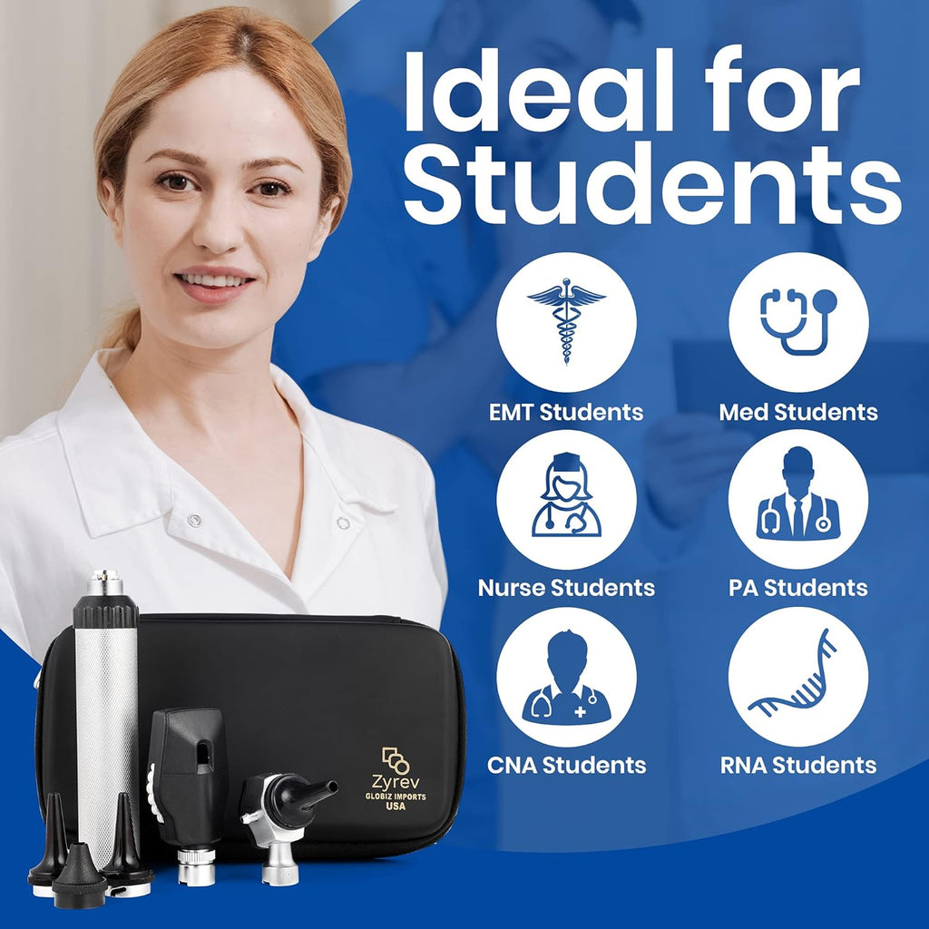 Combo Otoscope Oph Set - Multi-Function Otoscope/Opthalmoscope for Ear & Eye Examination with Portable Carry Case