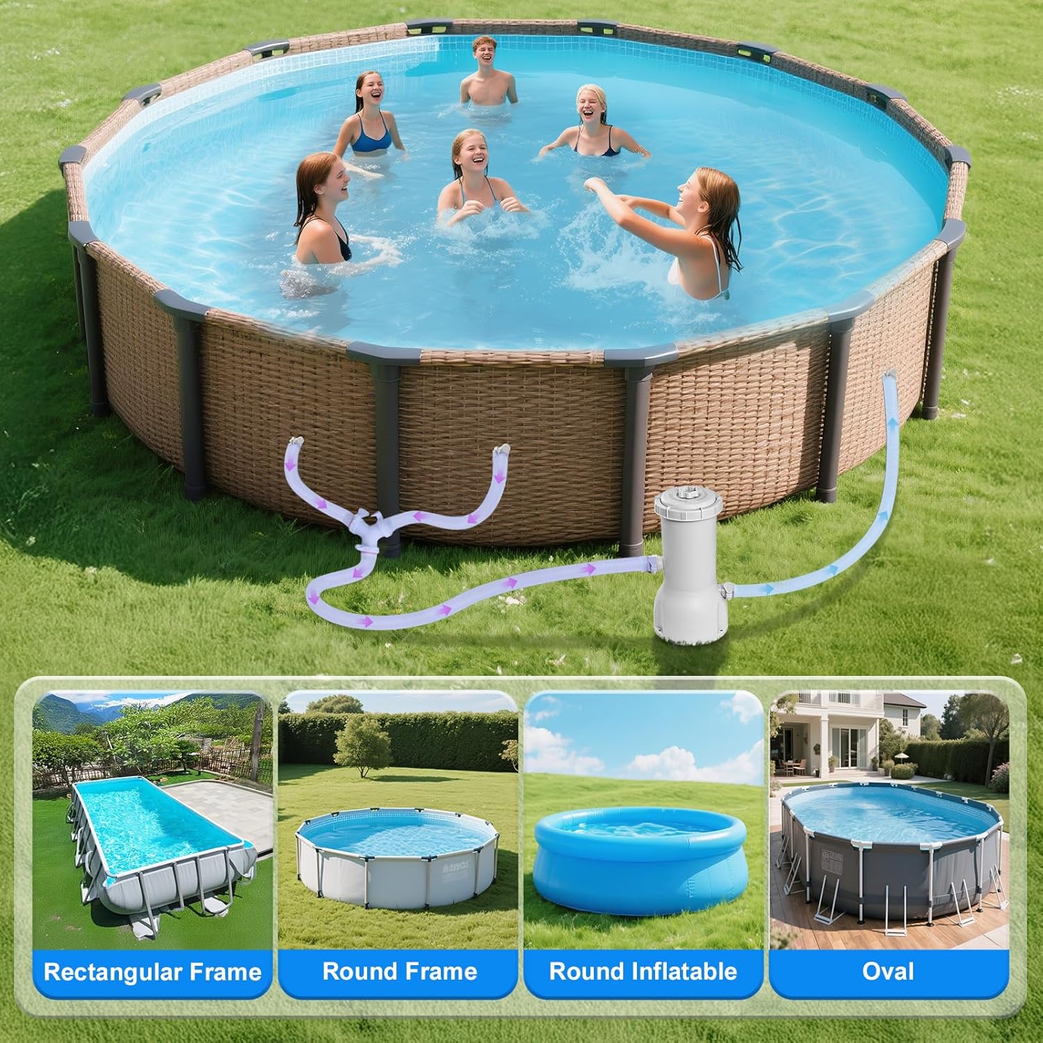 1000 Gallons Pool Filter Pump Above Ground, Swimming Pool Filter Cartridge Pump, Electric Pool Filters Pumps for