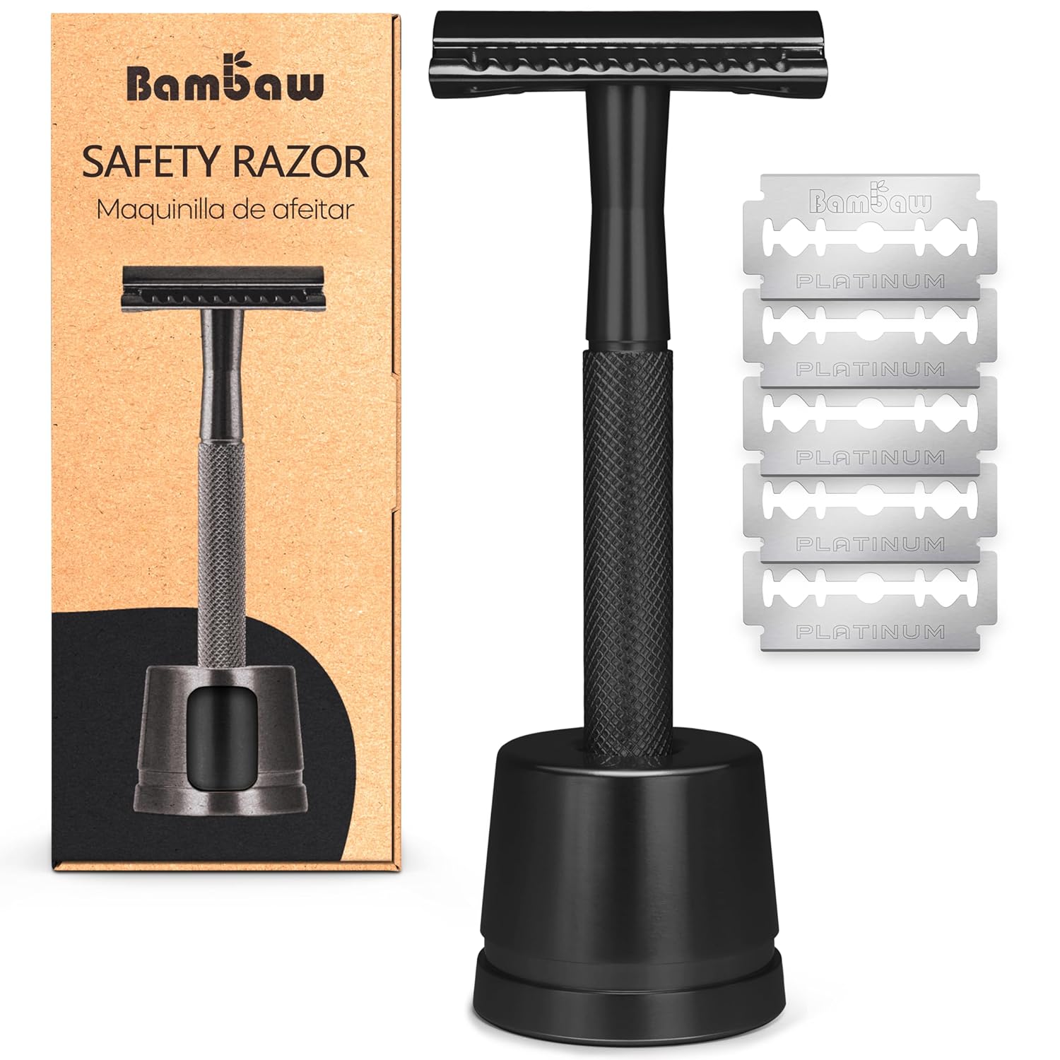 Double Edge Safety Razor with 5 Safety Razor Blades, Single Blade Razor for Men with Razor Stand, Double Edge Razor