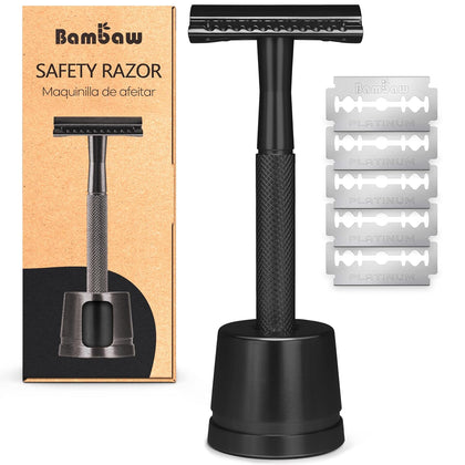 Double Edge Safety Razor with 5 Safety Razor Blades, Single Blade Razor for Men with Razor Stand, Double Edge Razor