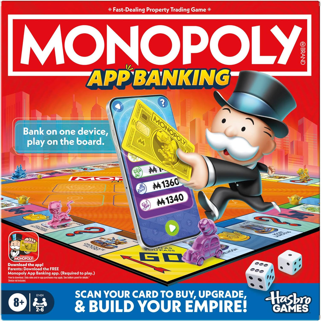 Monopoly App Banking Board Game | App-Enabled Game | Links to Smart Devices | Ages 8+ | 2 to 6 Players | 45 Mins. |