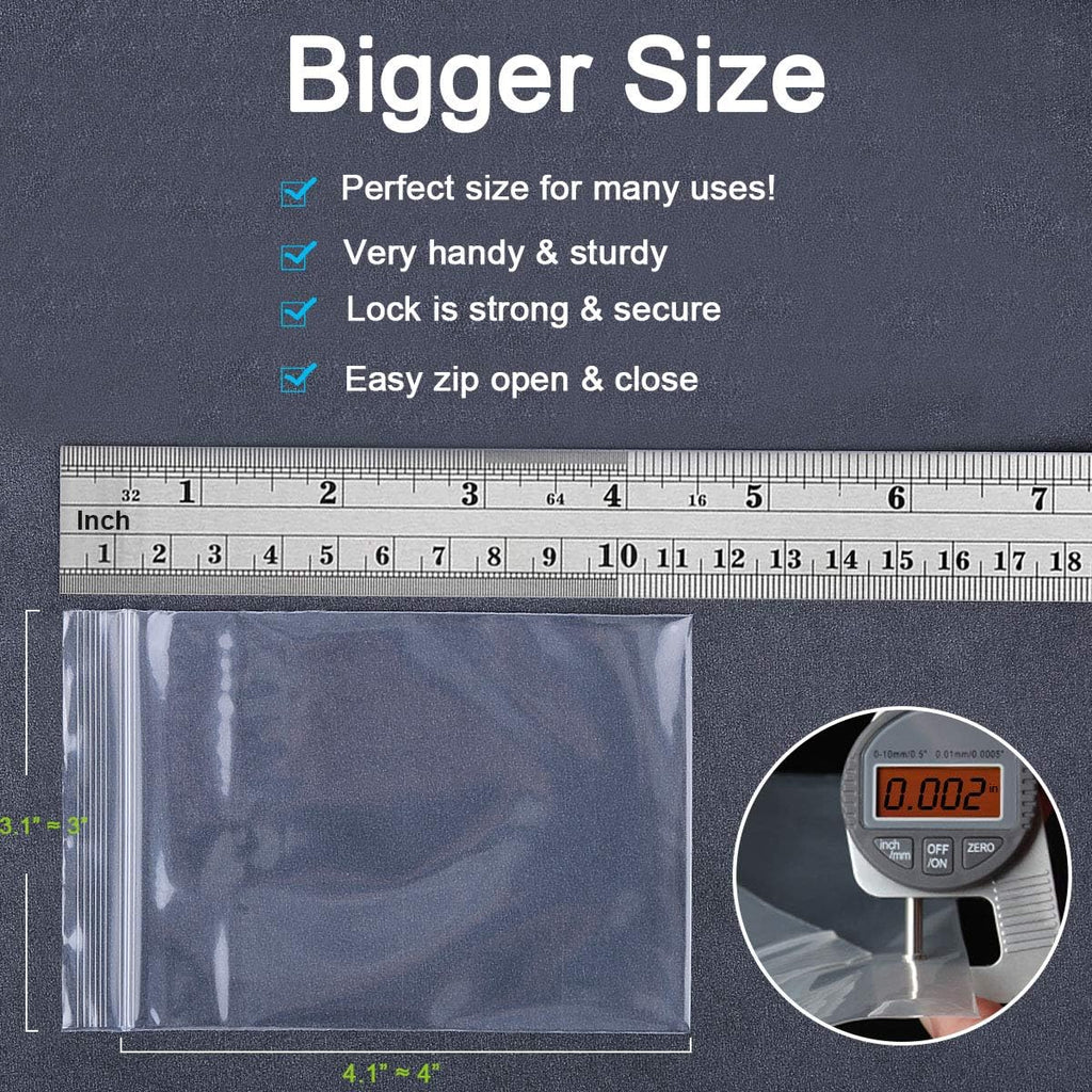 Small Poly Zipper Bags 3 x 4 in ,Clear,(200pcs 2Mil)