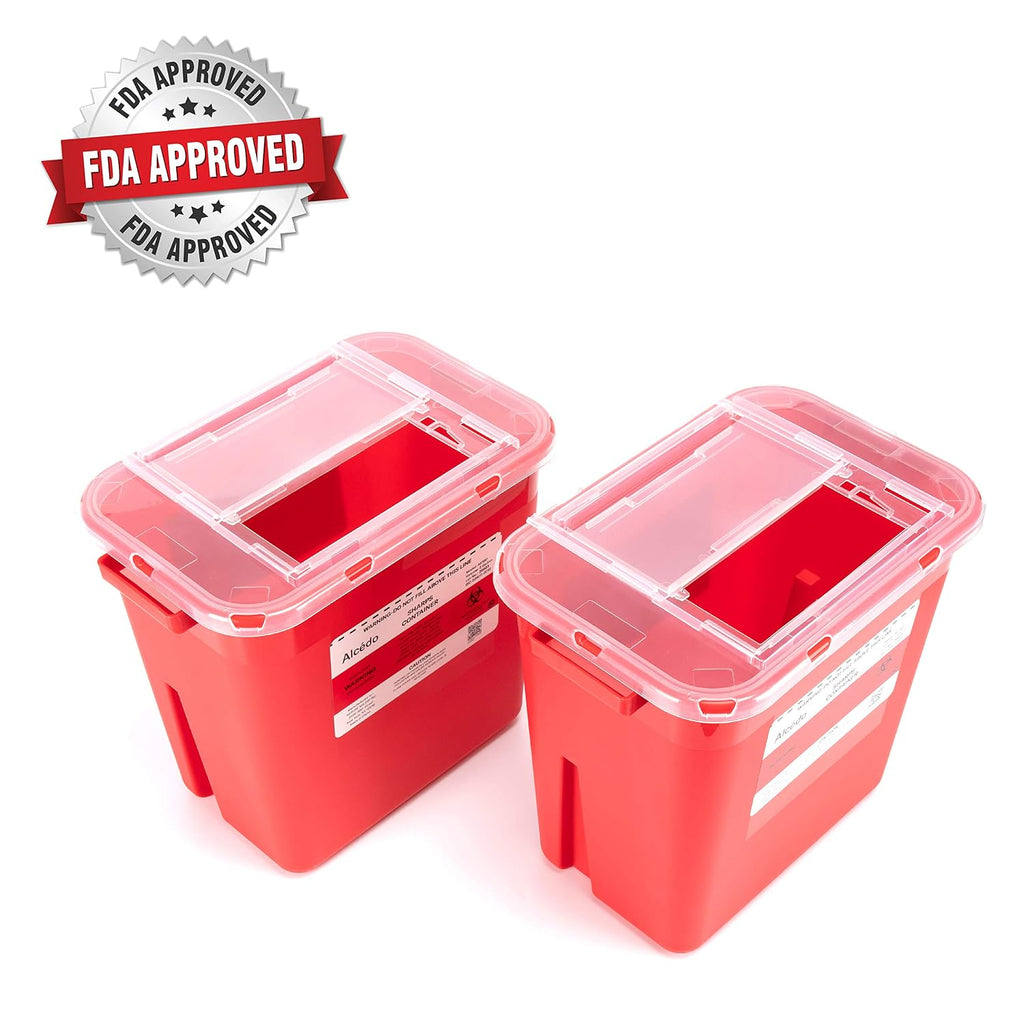 Large Sharps Container 2 Gallon (2-Pack) Home & Professional Use | Biohazard Needle and Syringe Disposal, Built-In