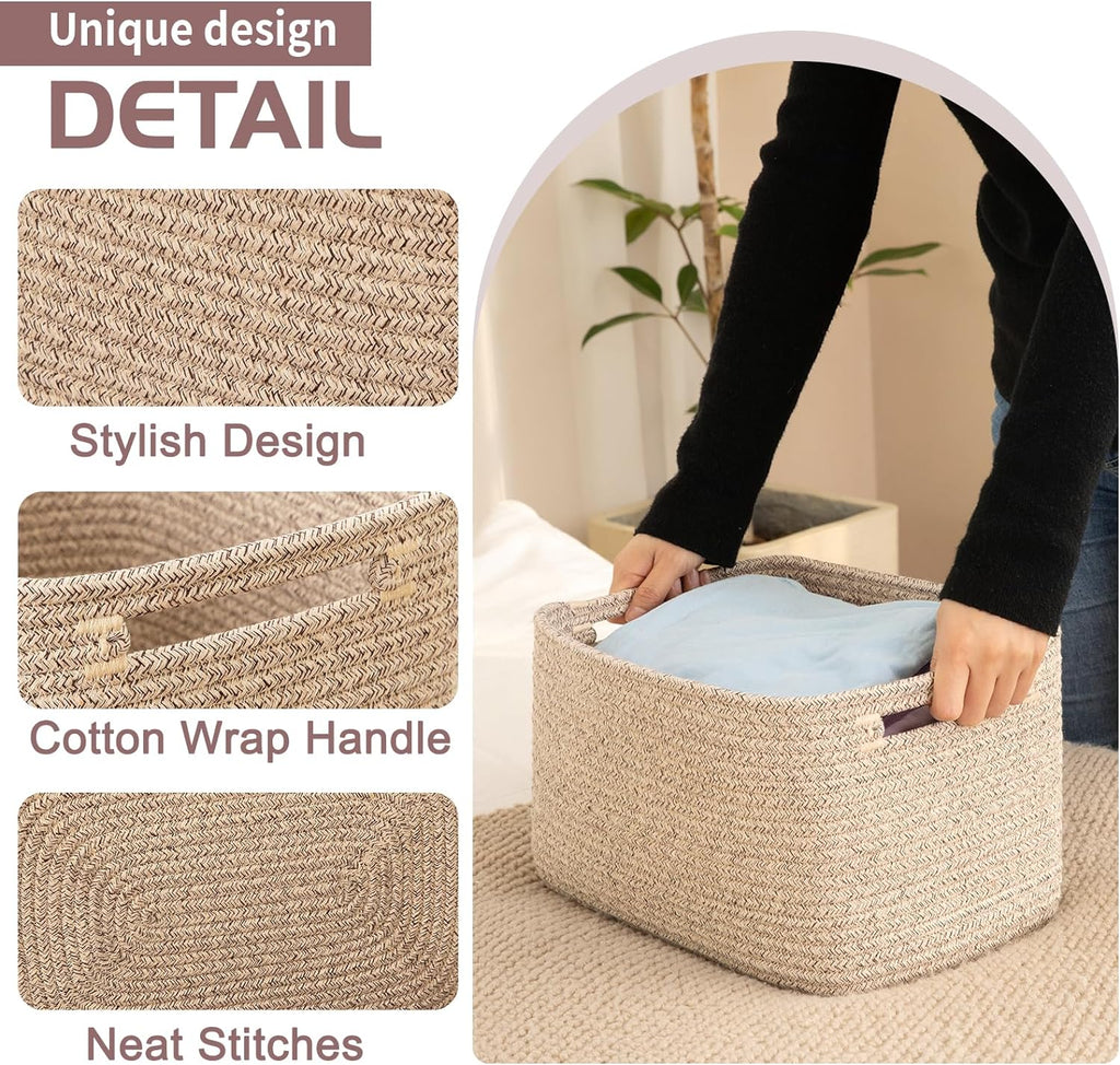 4 Pack Storage Baskets for Organizing, Cube Storage Bins for Shelves, Rectangle Storage Baskets With Handles, Woven