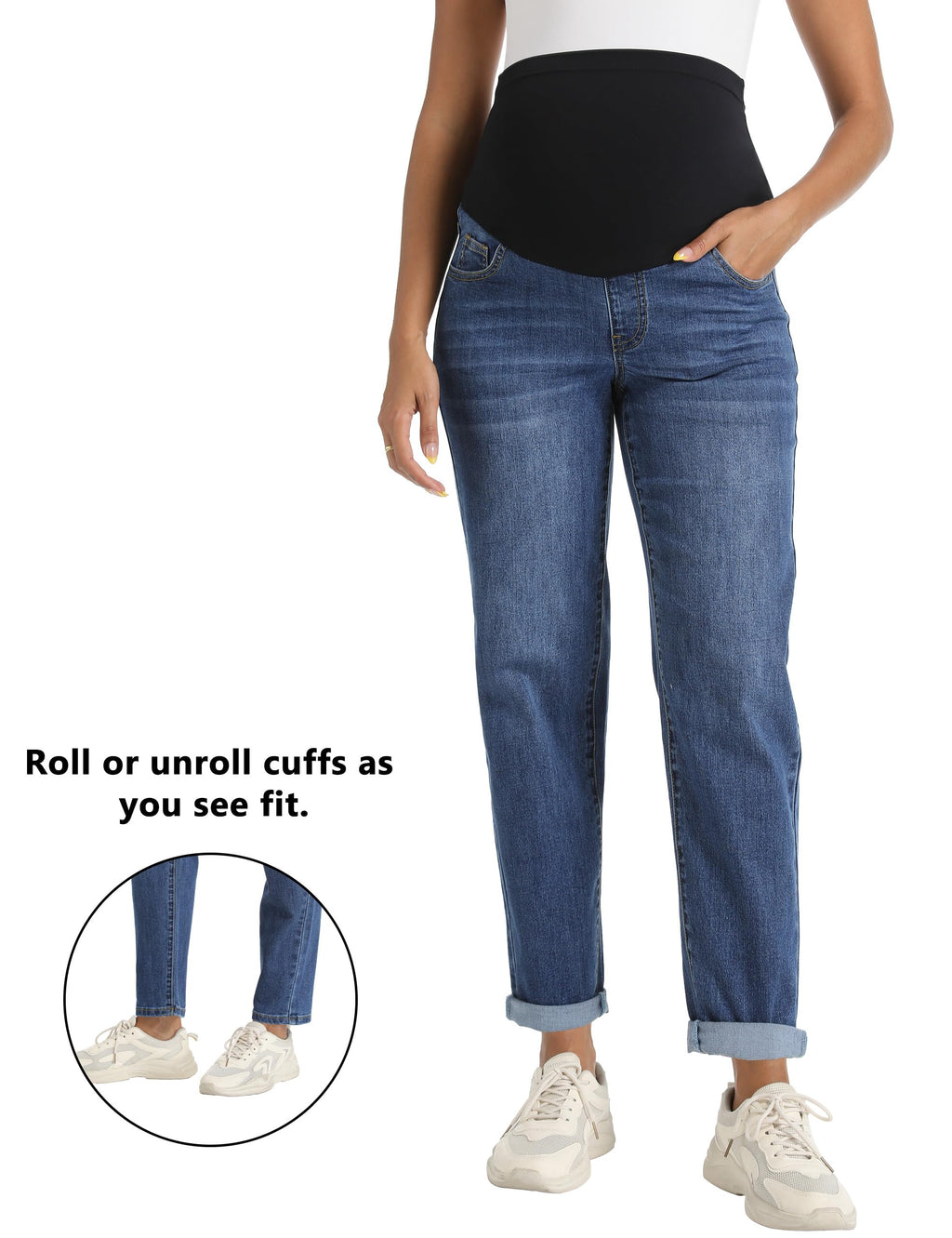 Maternity Boyfriend Jeans Over Belly Denim Pants Dark Blue M