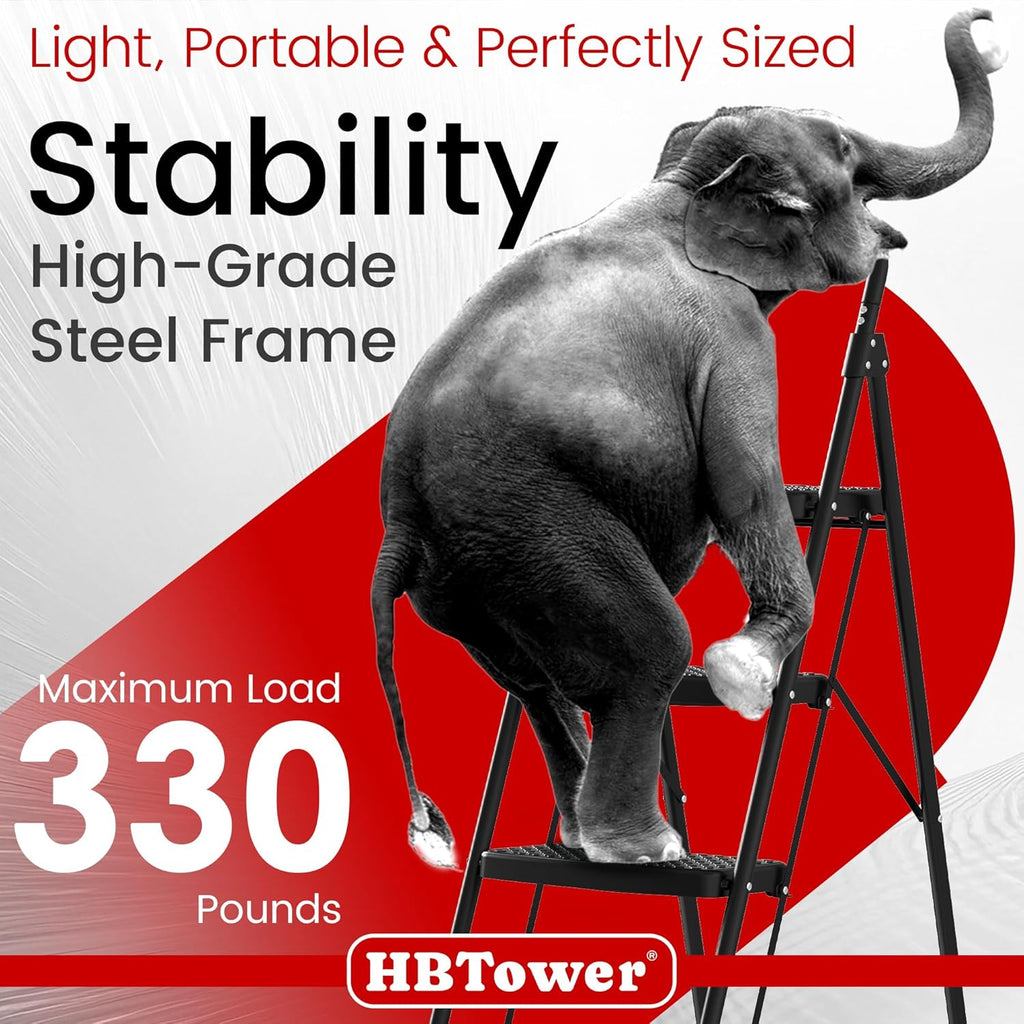 4 Step Ladder, Step Stool Foldable with Wide Anti-Slip Pedal, Sturdy Steel Ladders for Home Adults Kitchen