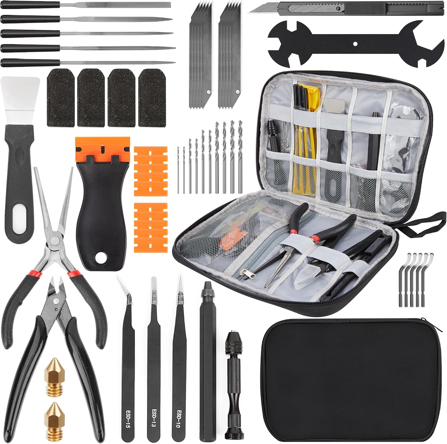 3D Printing Tool Set, 58Pcs 3D Printer Accessories with Deburring Tools, Removal Scrapers, Blades, Pliers, Wrenches