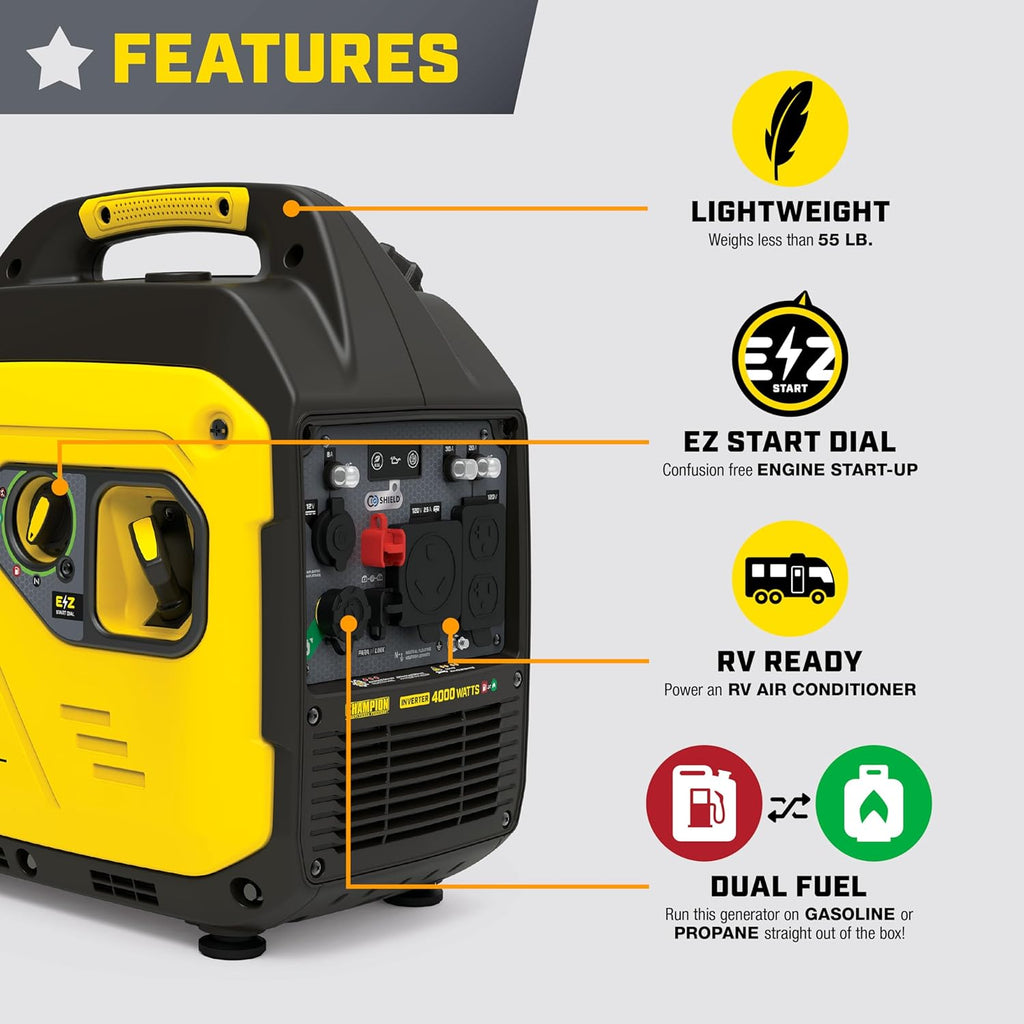4000-Watt Dual Fuel RV Ready Portable Inverter Generator with Quiet Technology and Free 3-Year Warranty