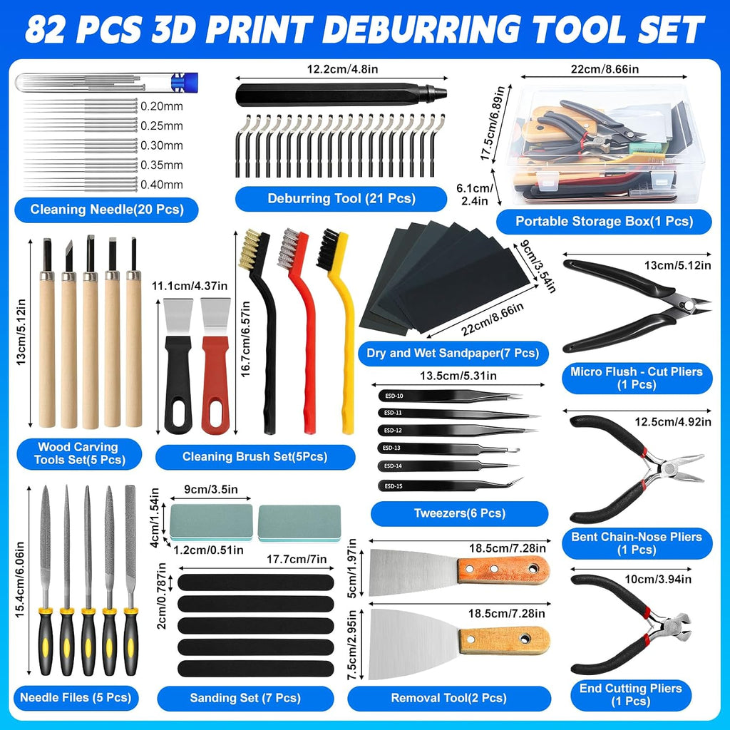 82 Pcs 3D Printer Tool Kit with Deburring Tool for FDM/SLA Printers | 3D Printer Accessories Includes Nozzle
