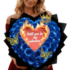 (Self-Assembly)Blue Burn Away Glitter Rose Bouquet, DIY Fake Flower Bouquet