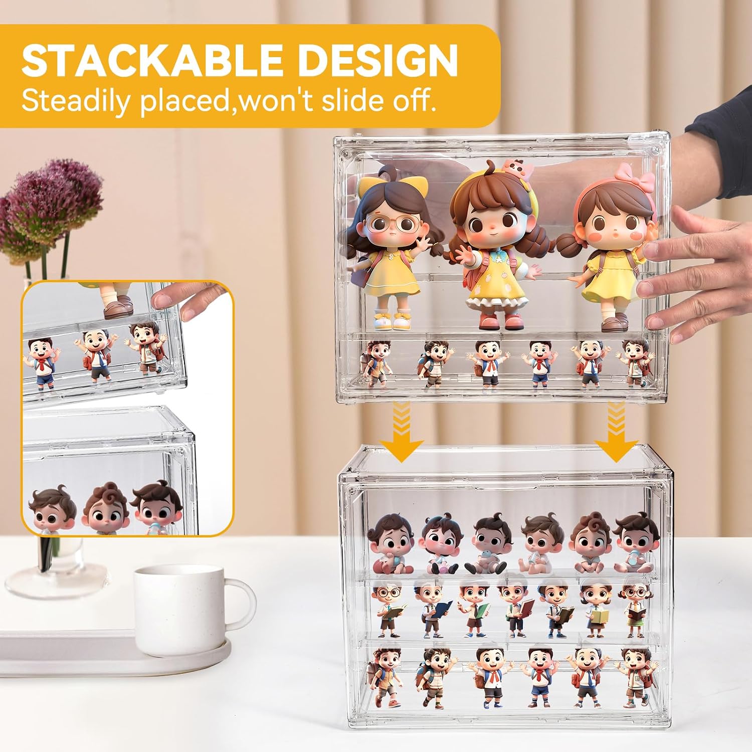 3 Packs Display Boxes for Figures Stackable Detachable Display Stand Dustproof Showcase Storage for Collectibles and