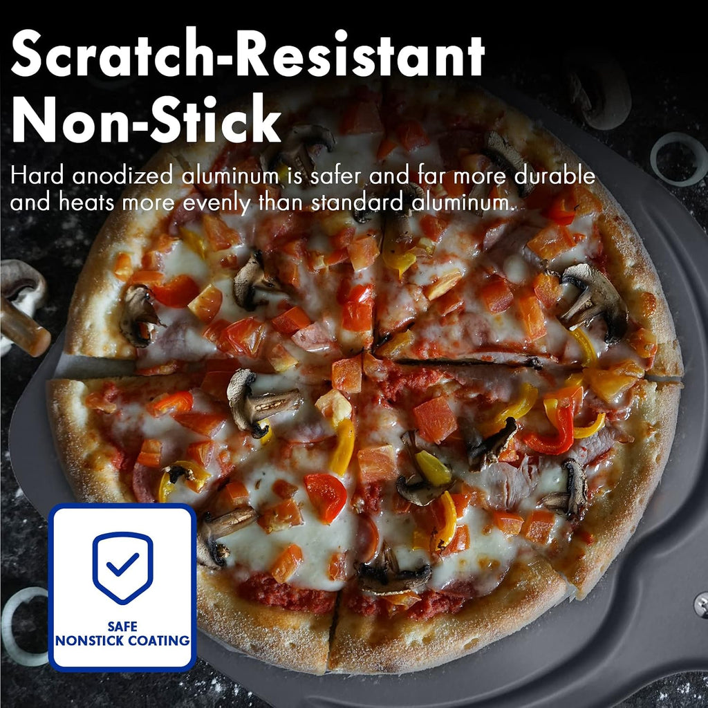 Professional Aluminum Pizza Paddle, 12 Inch Perforated, Restaurant Grade, Long Handle Non-Stick Metal Pizza Peel for