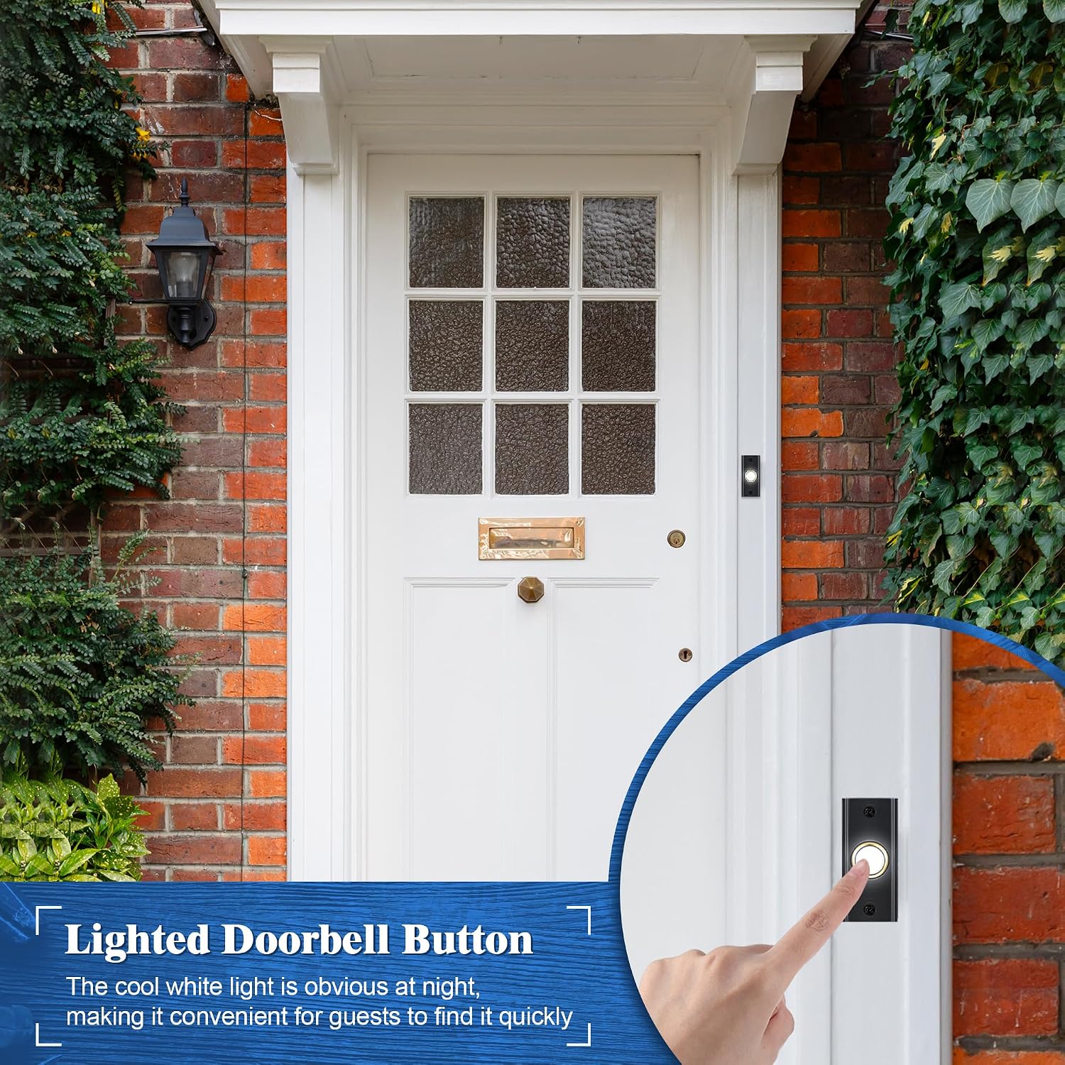 2 Pack Lighted Doorbell Button Replacement, Gold, White Light | Easy to Install Wired Doorbell Button Push Door Bell