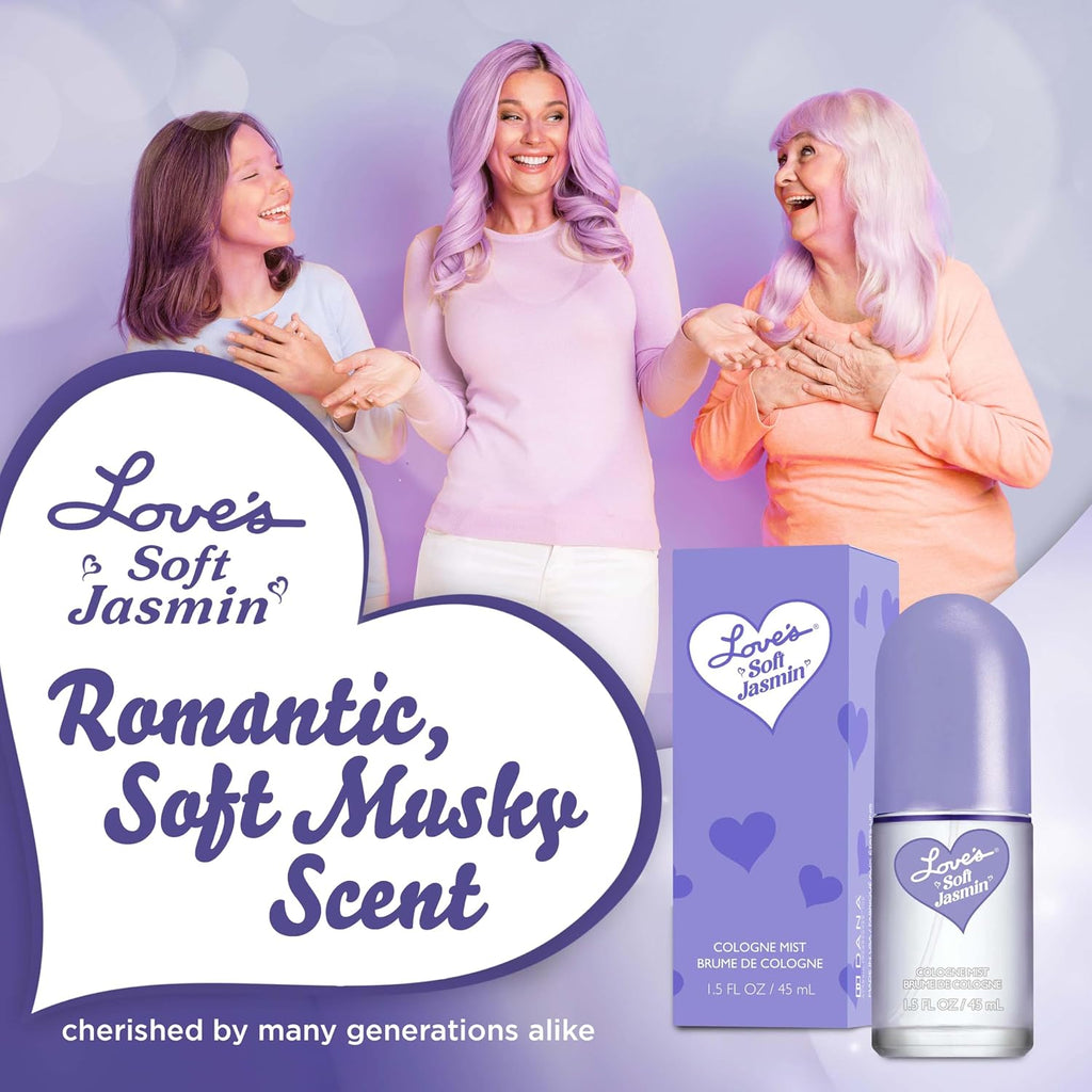 Love's Soft Jasmin Cologne Mist – Romantic Jasmine Perfume Body Spray for Women with Soft, Floral & Musky Scent (1.5oz)