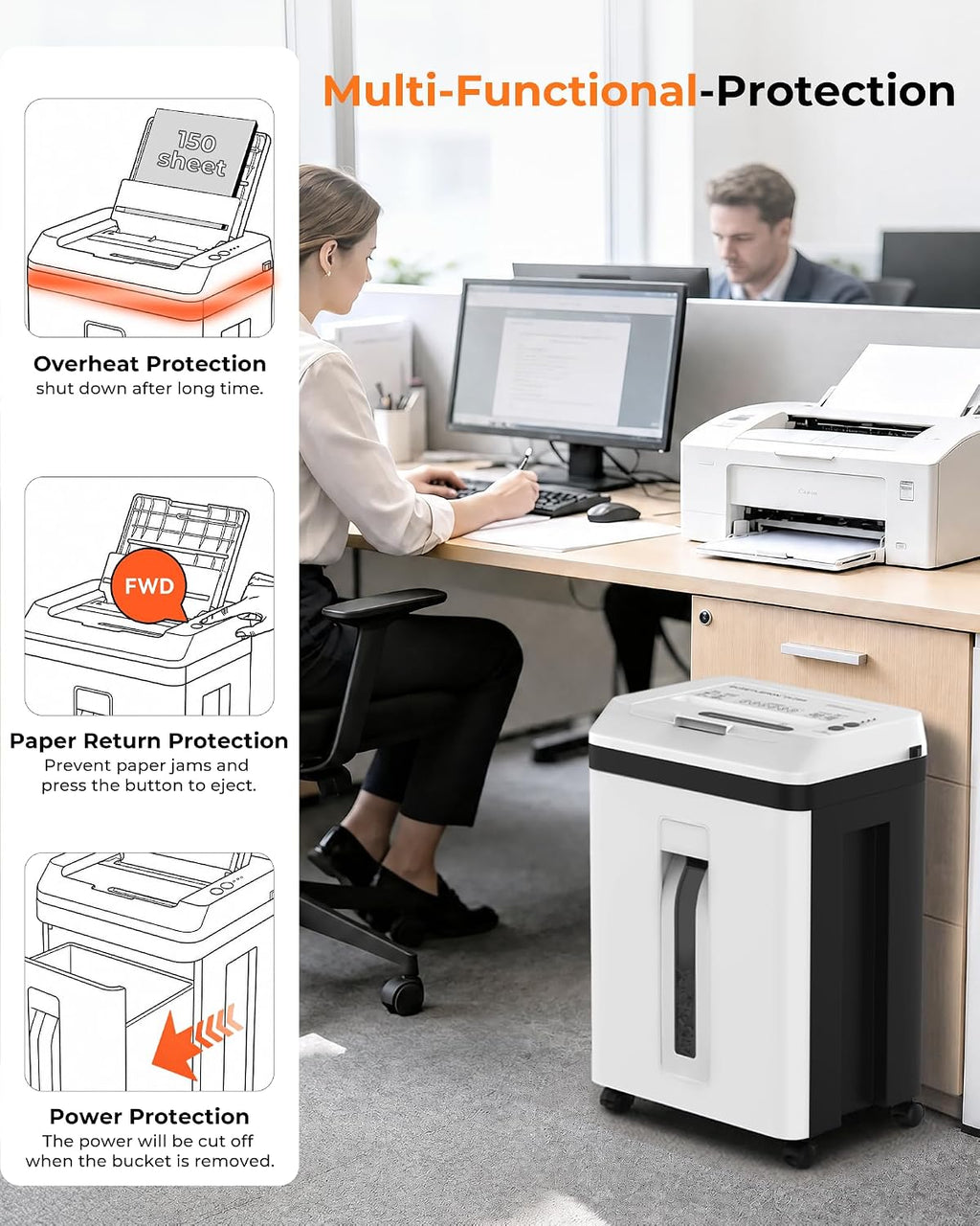 150-Sheet Paper Shredder Heavy Duty, Micro Cut and CDs/Cards, P5 Ultra Security, 60 Min Non Stop Shredder for Home