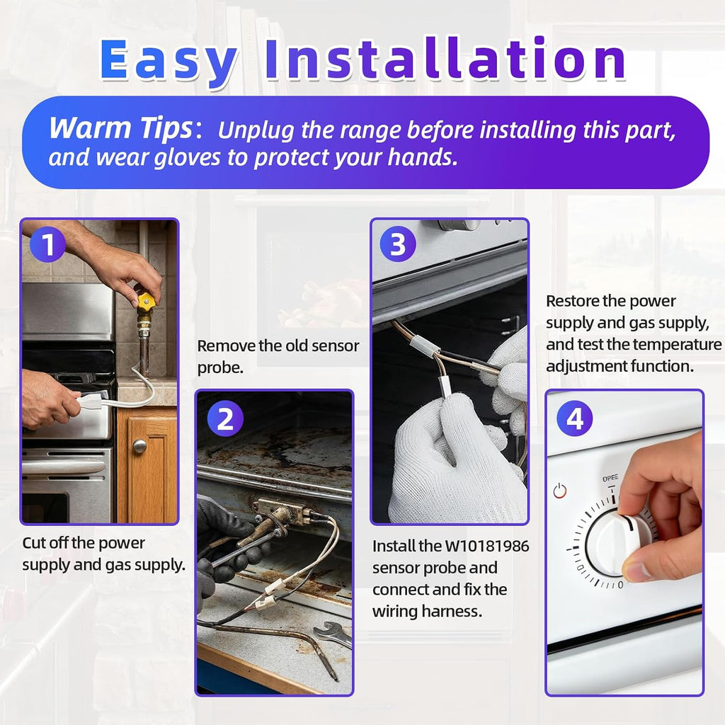 W10181986 Oven Temperature Sensor Probe, Precise Measurement for Whirlpool